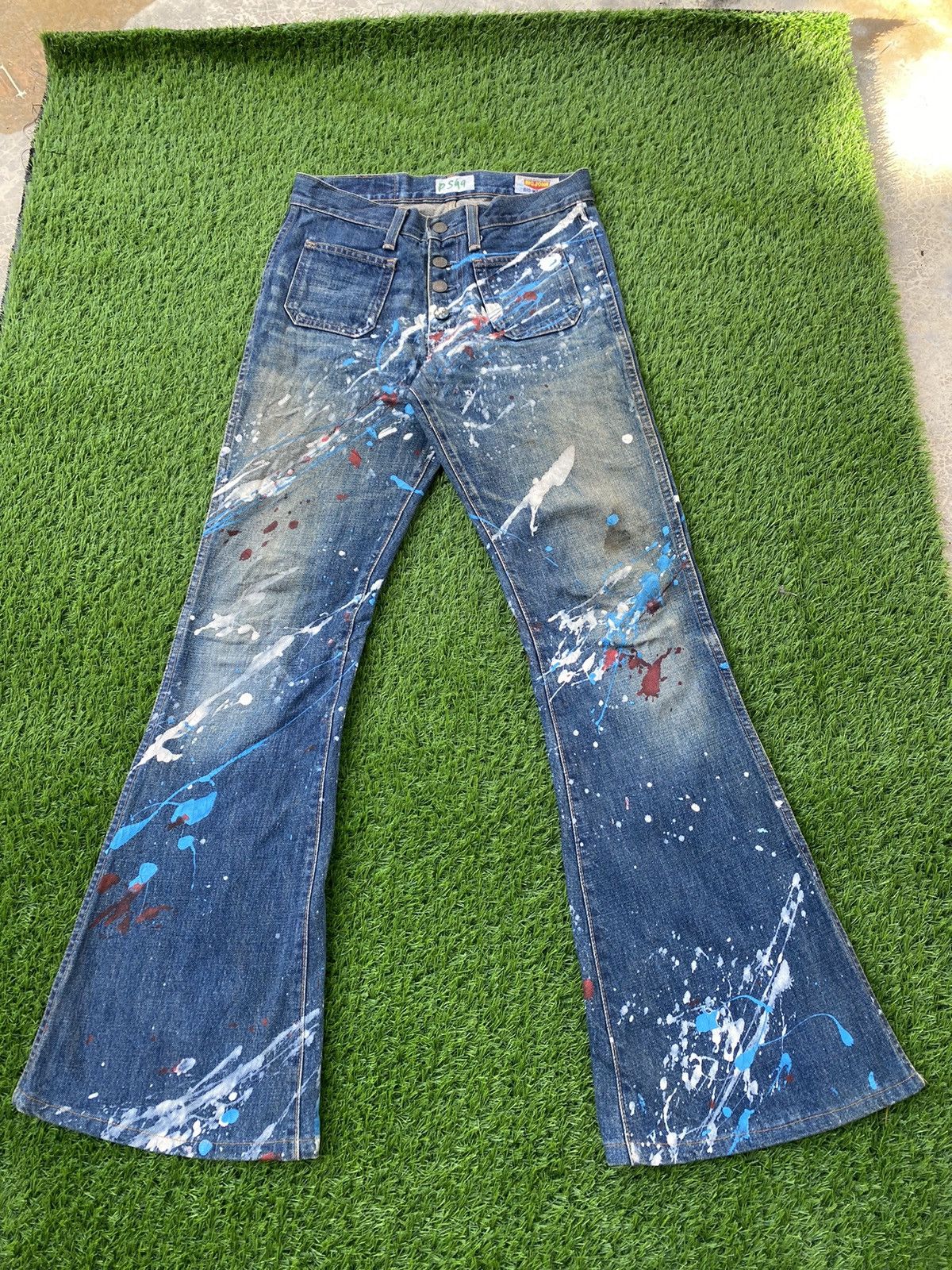 Big John × Vintage Vintage 70s Big John Made in Japan Paint Splash Flare Pant Size US 27 - 1 Thumbnail