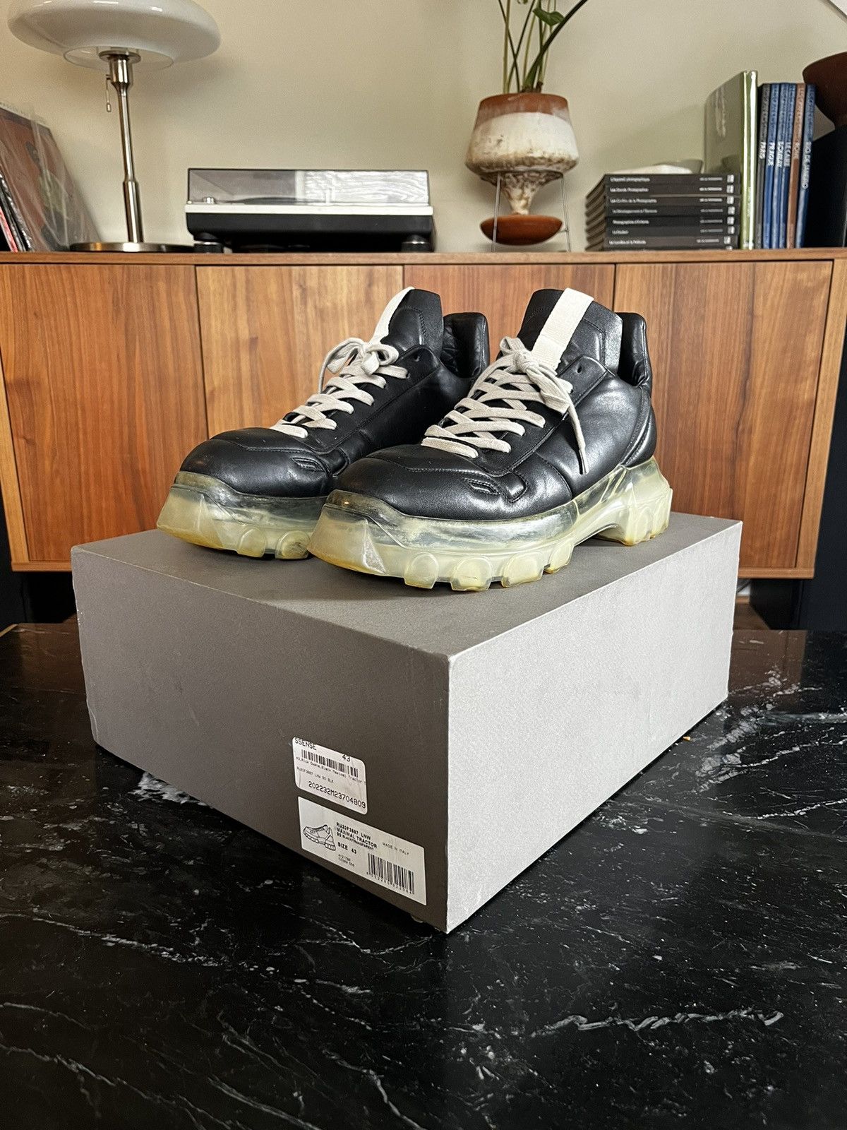 image of Rick Owens Maximal Tractor Black Transparent Low Sneakers, Men's (Size 10)