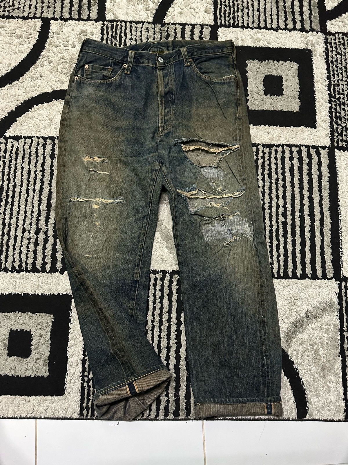 Vintage 80s Sewing Cop selvedge rusty wash denim jeans