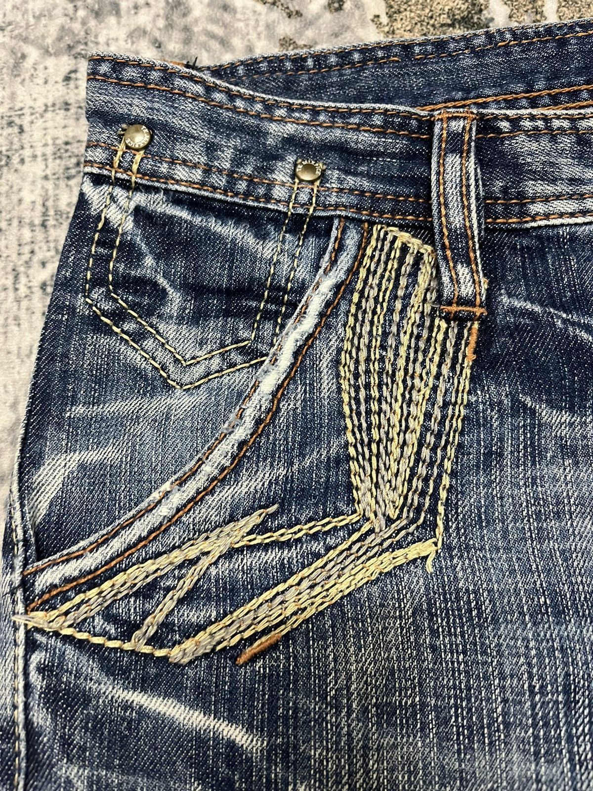 Japanese Brand × Vintage TX Mixpice Distressed Embroidery Pocket Denim Jeans Size US 31 - 3 Thumbnail