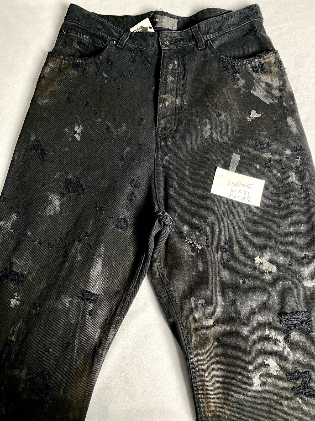 Image of Balenciaga Super Destroyed Baggy Mud Denim S in Black, Men's (Size 30)