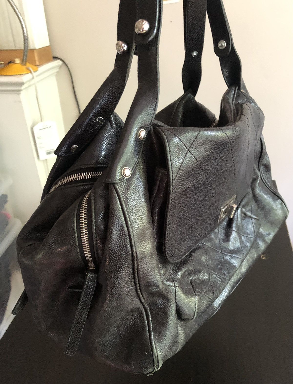 Chanel CHANEL Pebbled Leather Double Zipper XL Tote Bag Size ONE SIZE - 20 Thumbnail