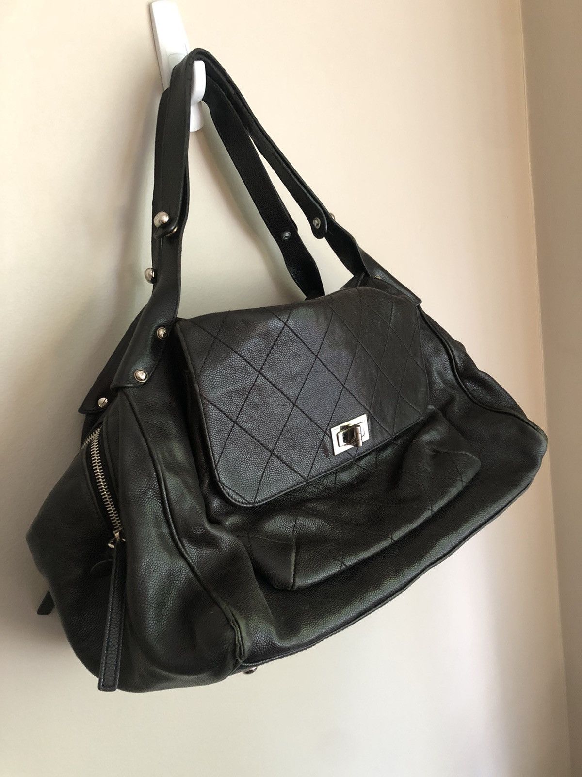 Chanel CHANEL Pebbled Leather Double Zipper XL Tote Bag Size ONE SIZE - 22 Thumbnail