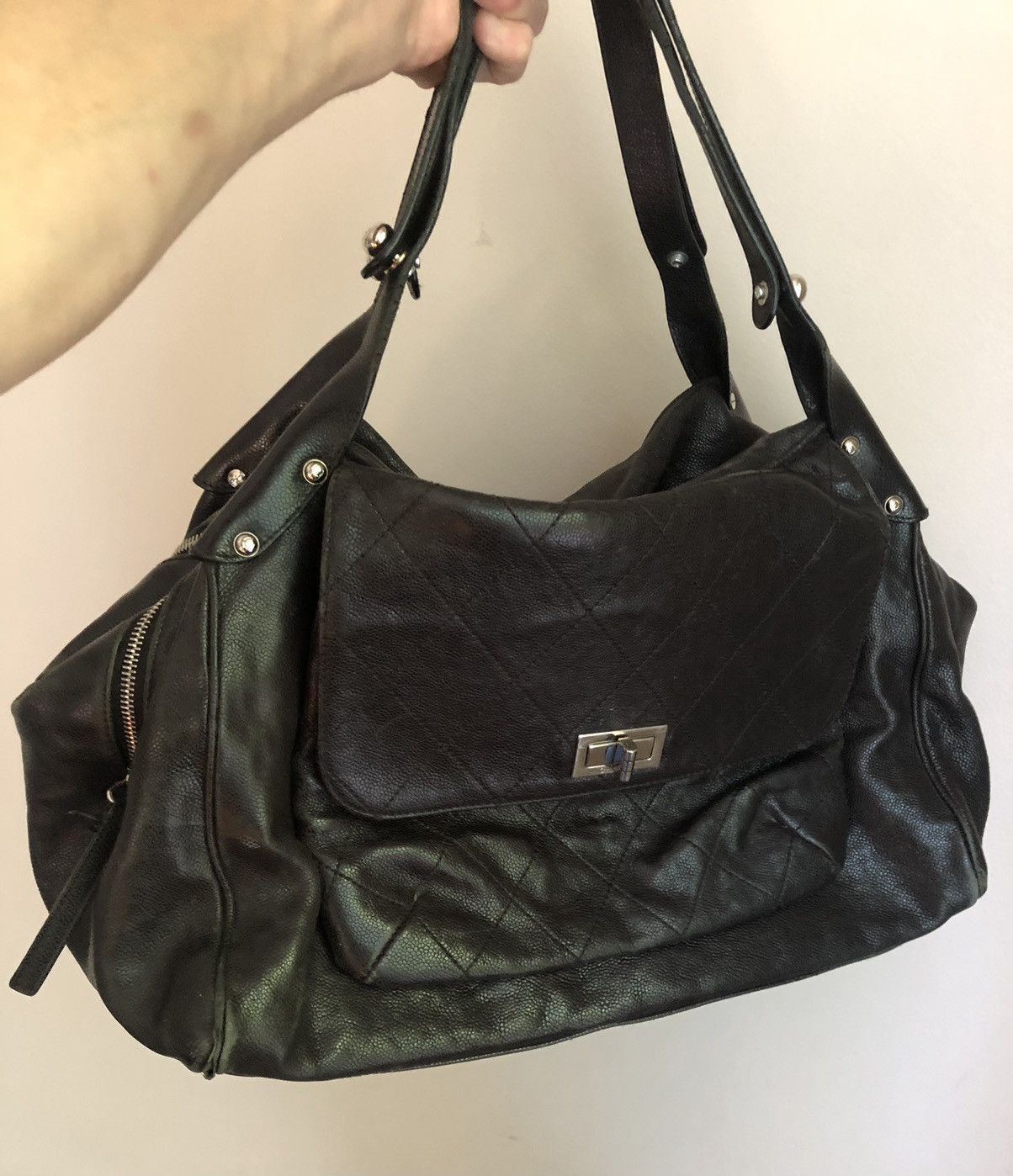 Chanel CHANEL Pebbled Leather Double Zipper XL Tote Bag Size ONE SIZE - 23 Thumbnail