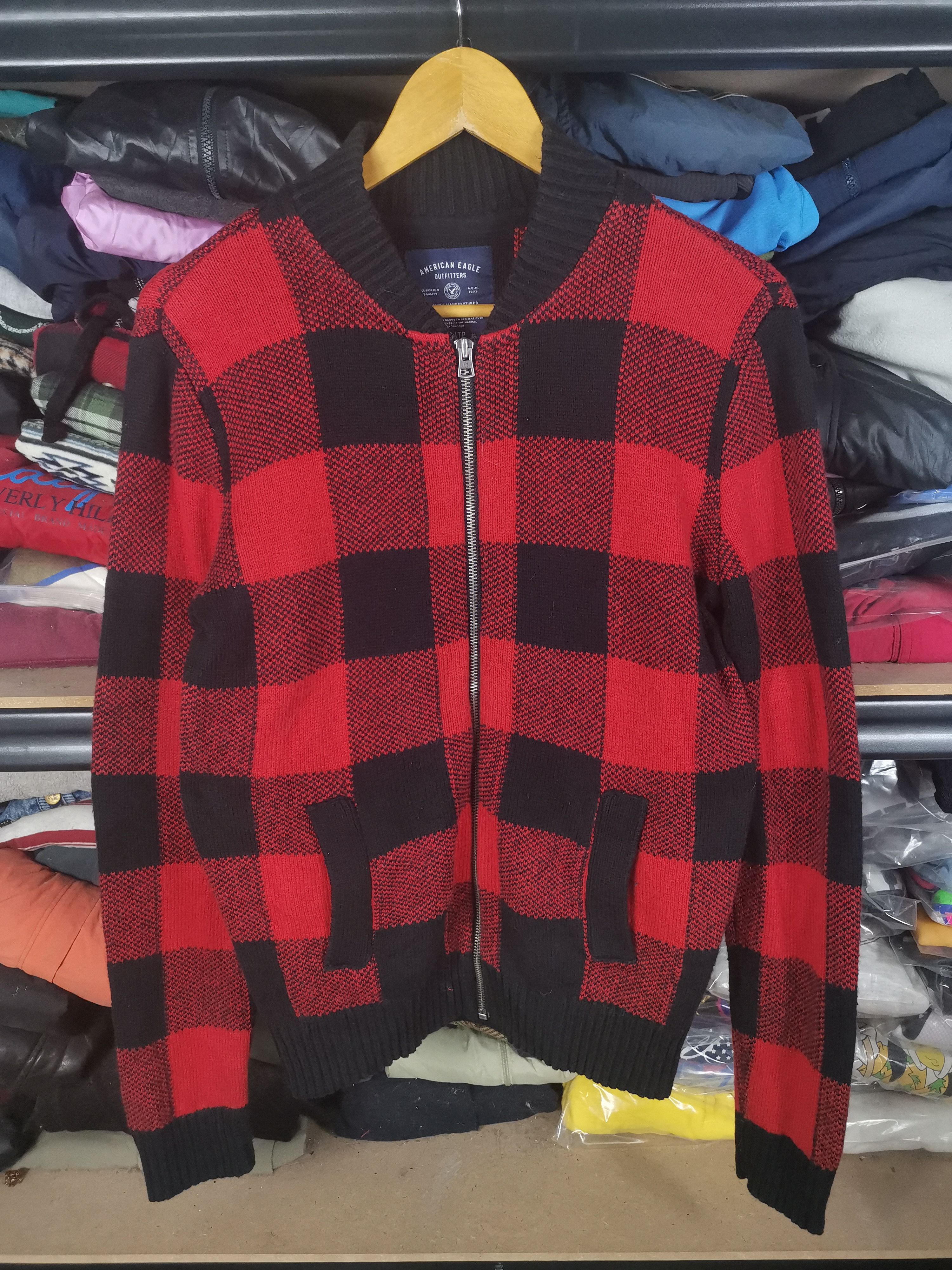 image of American Eagle Outfitters Jacket in Black/Red, Men's (Size XS)