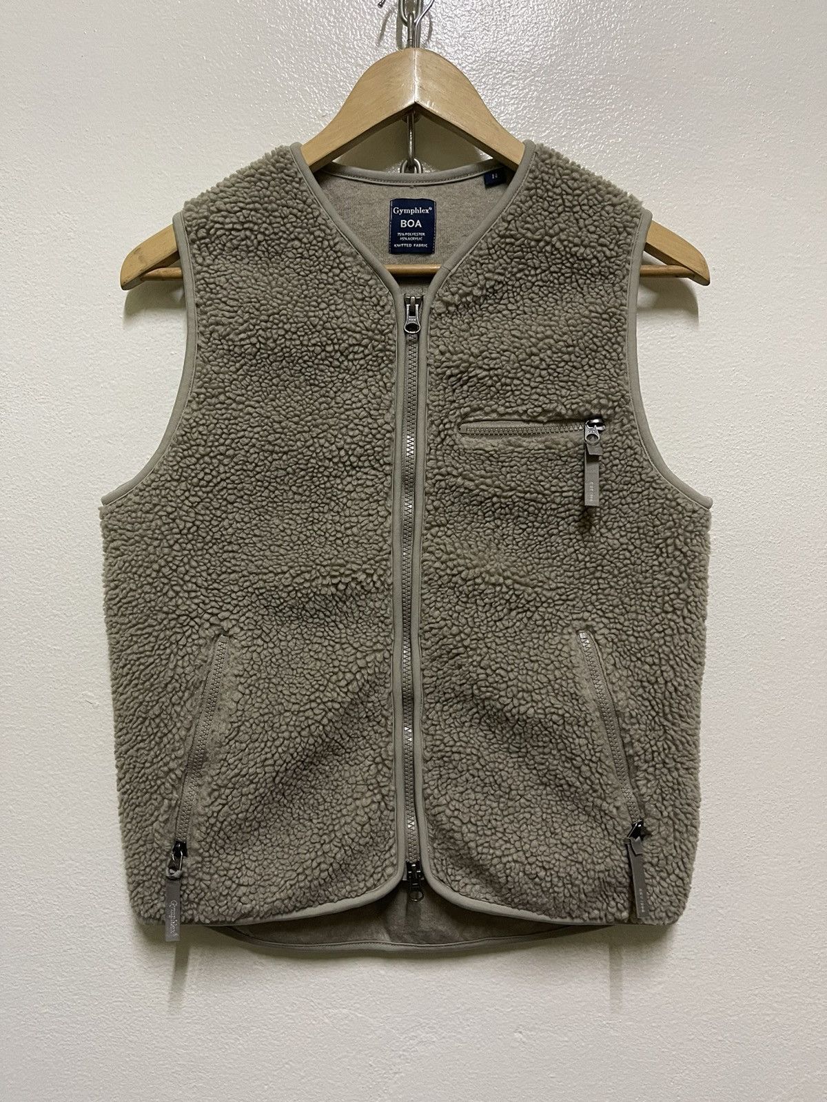 image of Vintage Gymphlex Boa Knitted Fabric Fleece Vest in Khaki, Men's (Size Small)