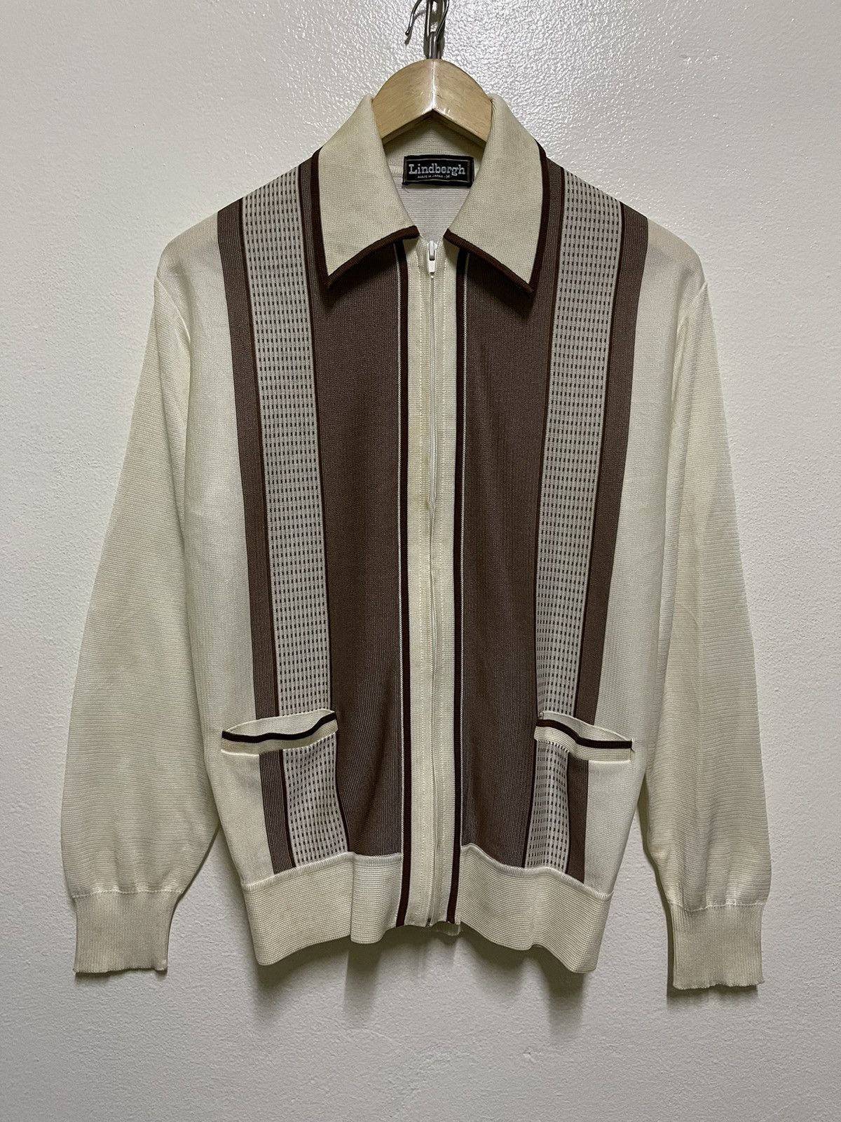 image of Lindbergh Zipper Long Sleeve Vintage Stripes Double Pocket in Brown, Men's (Size Medium)