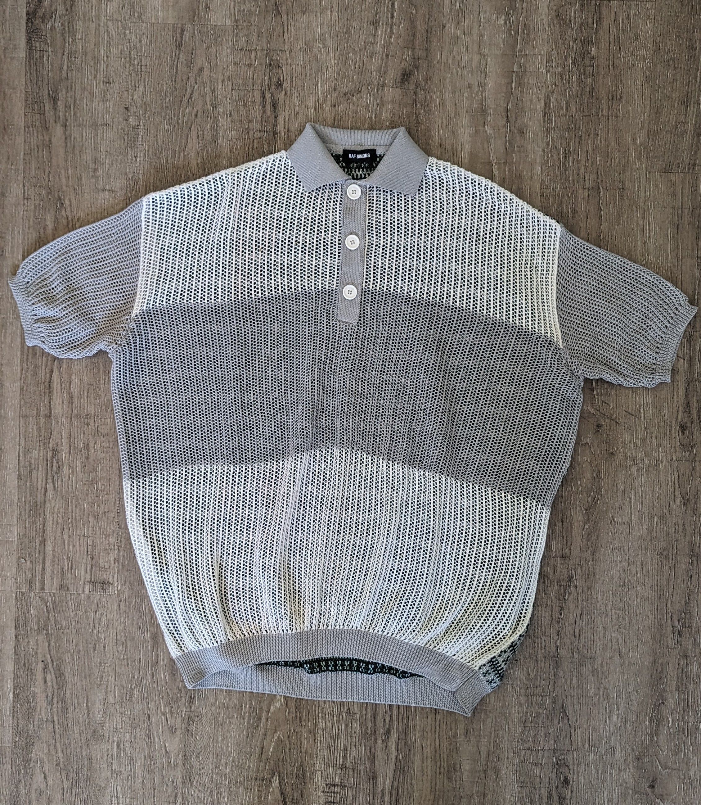 image of Raf Simons Ss19 Knit Polo in Grey/White, Men's (Size Medium)