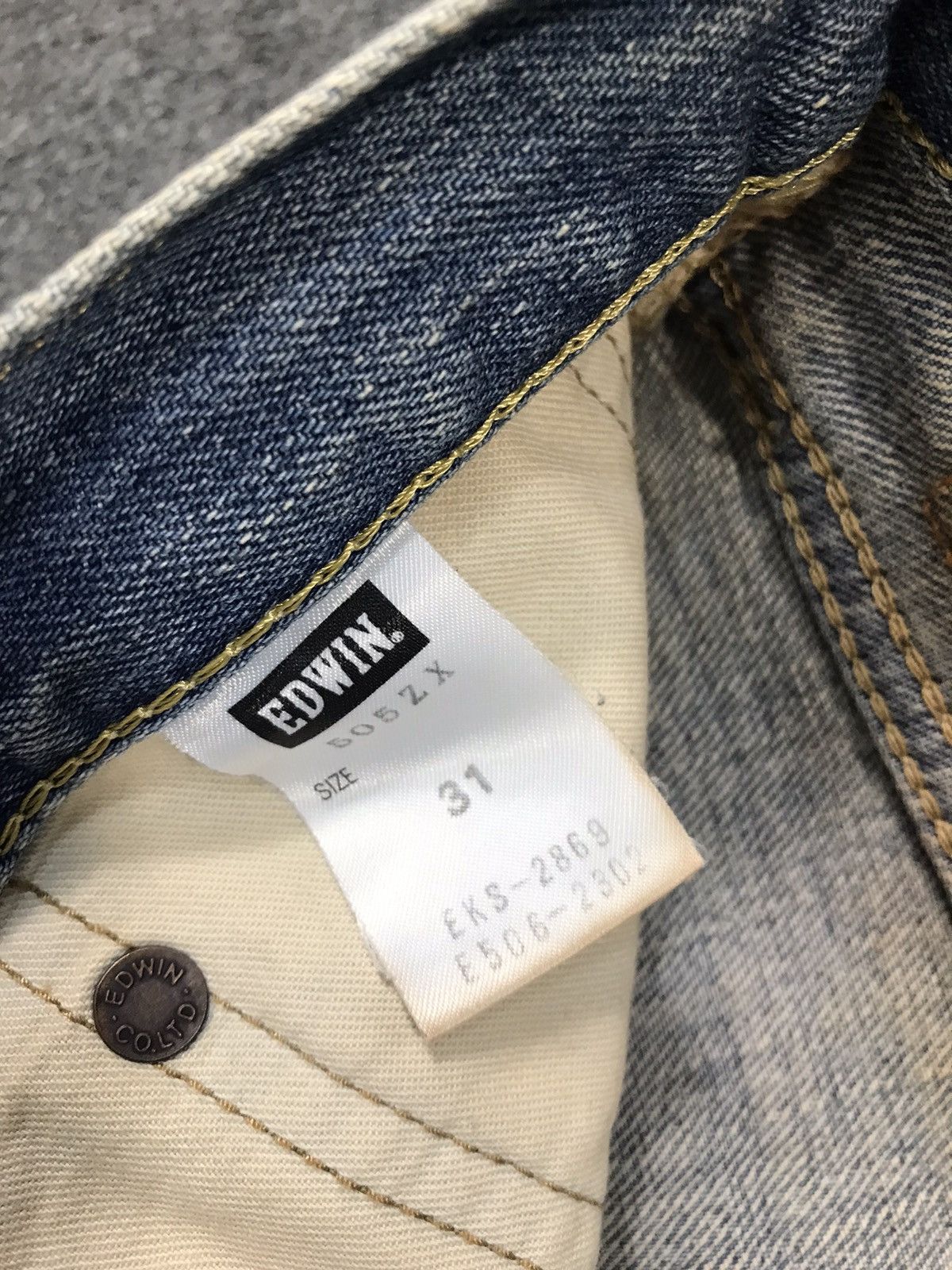 Edwin × Vintage Vintage Edwin Selvedge Buckle Back Distressed Made In 🇯🇵 Size US 33 - 18 Thumbnail