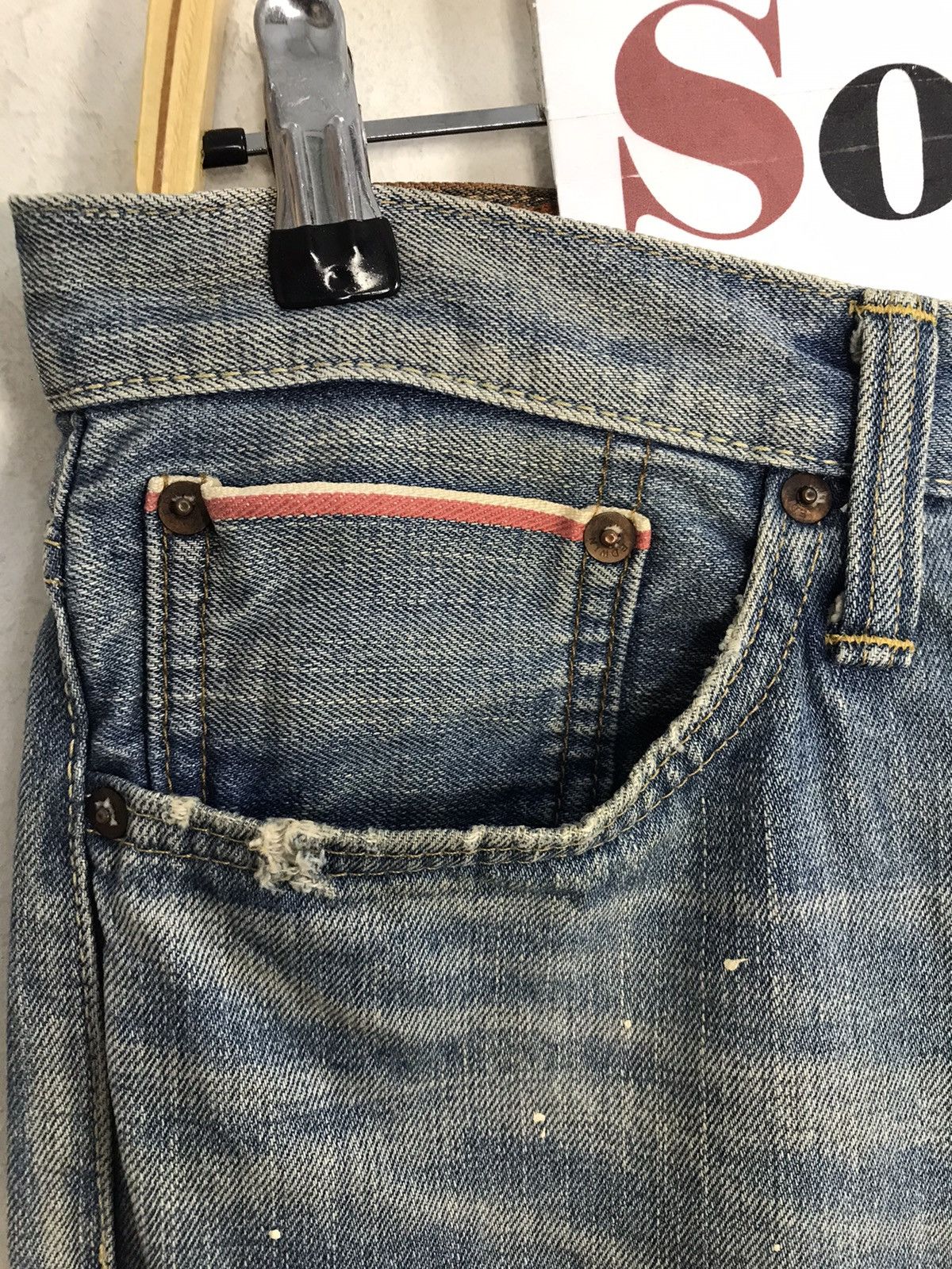 Edwin × Vintage Vintage Edwin Selvedge Buckle Back Distressed Made In 🇯🇵 Size US 33 - 9 Thumbnail