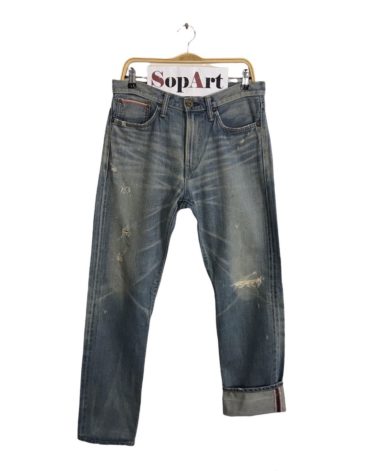Edwin × Vintage Vintage Edwin Selvedge Buckle Back Distressed Made In 🇯🇵 Size US 33 - 1 Thumbnail