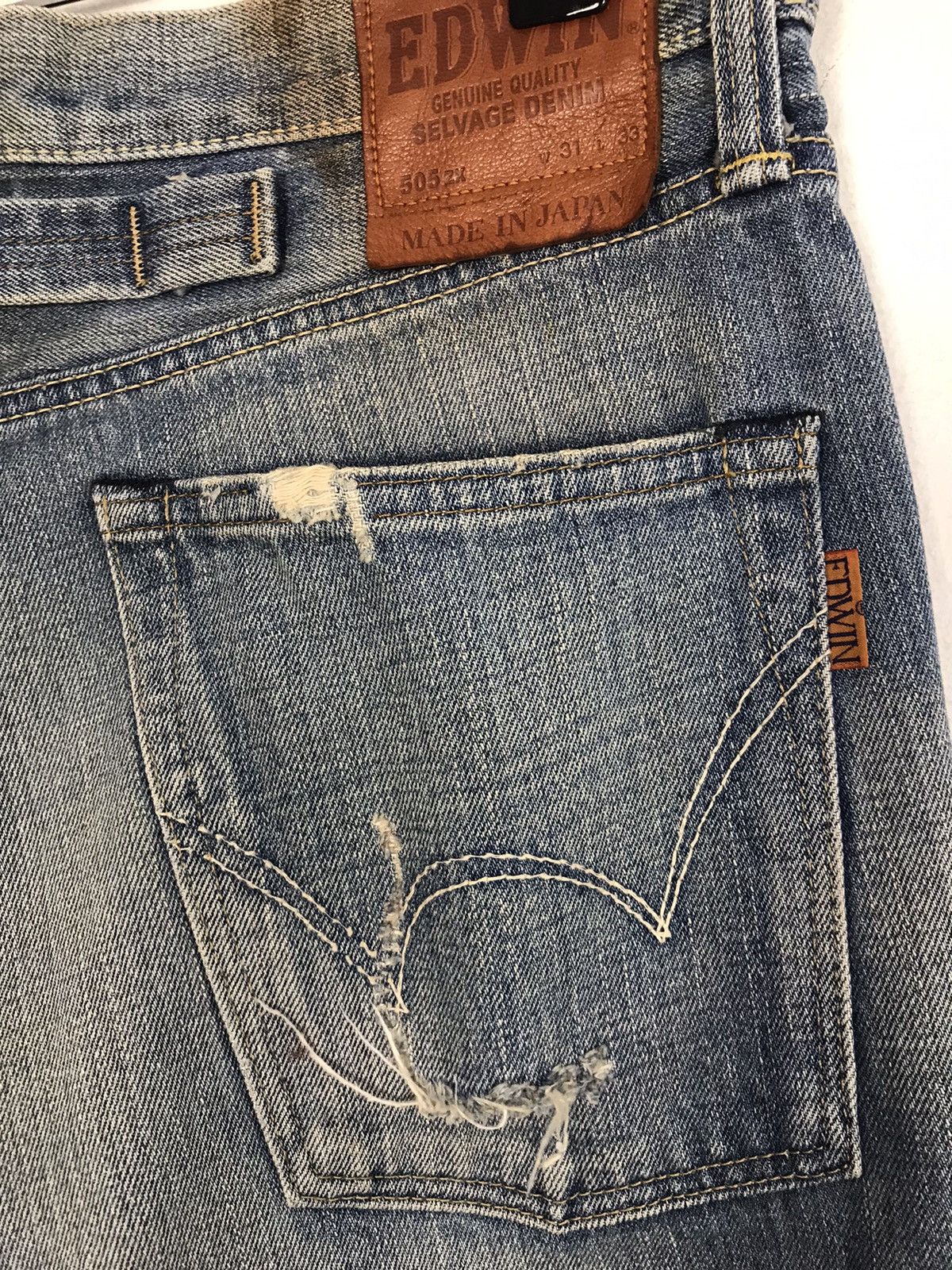 Edwin × Vintage Vintage Edwin Selvedge Buckle Back Distressed Made In 🇯🇵 Size US 33 - 12 Thumbnail