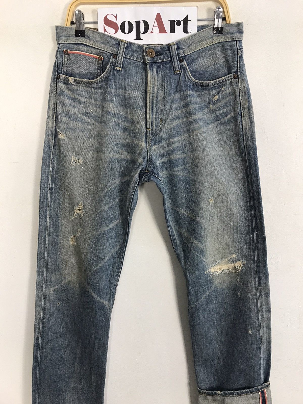 Edwin × Vintage Vintage Edwin Selvedge Buckle Back Distressed Made In 🇯🇵 Size US 33 - 3 Thumbnail