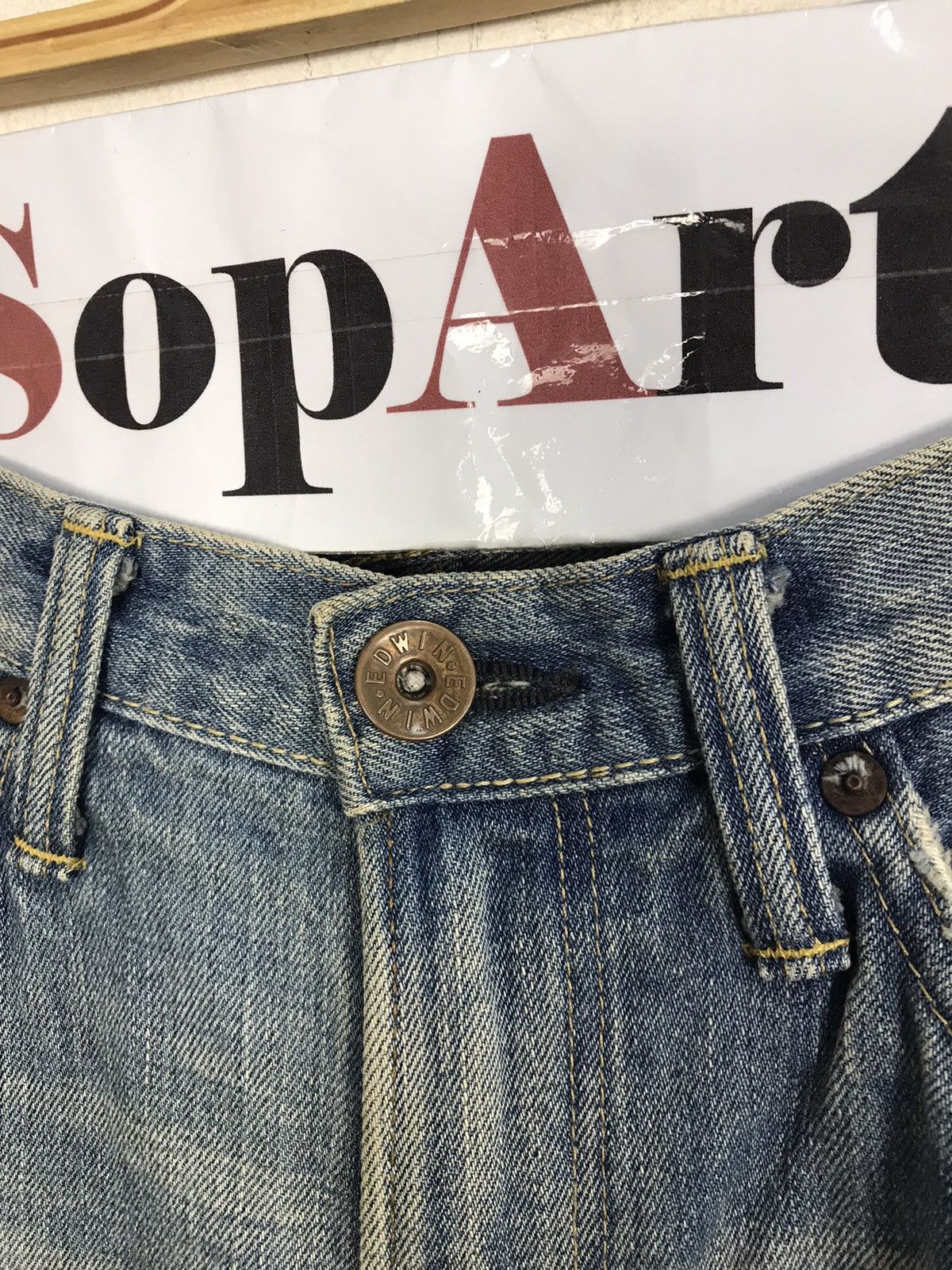 Edwin × Vintage Vintage Edwin Selvedge Buckle Back Distressed Made In 🇯🇵 Size US 33 - 8 Thumbnail