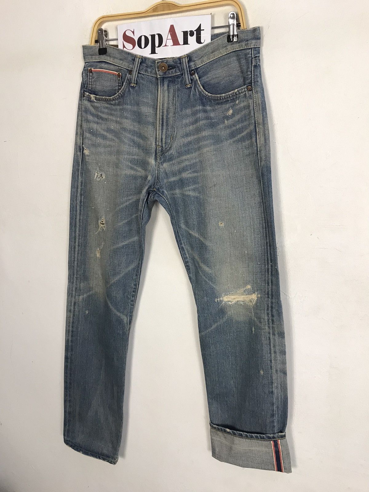 Edwin × Vintage Vintage Edwin Selvedge Buckle Back Distressed Made In 🇯🇵 Size US 33 - 4 Thumbnail