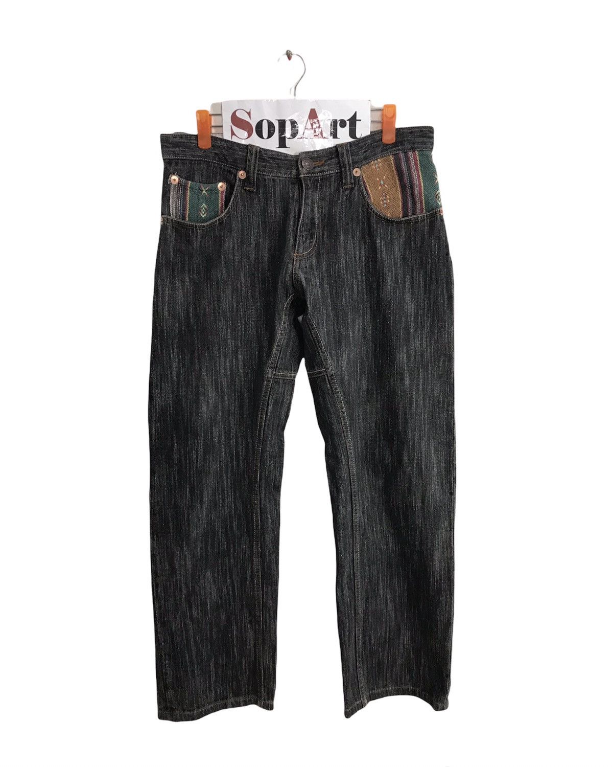 image of Vintage Modish Pocket Striped Jeans Style in Black, Men's (Size 32)