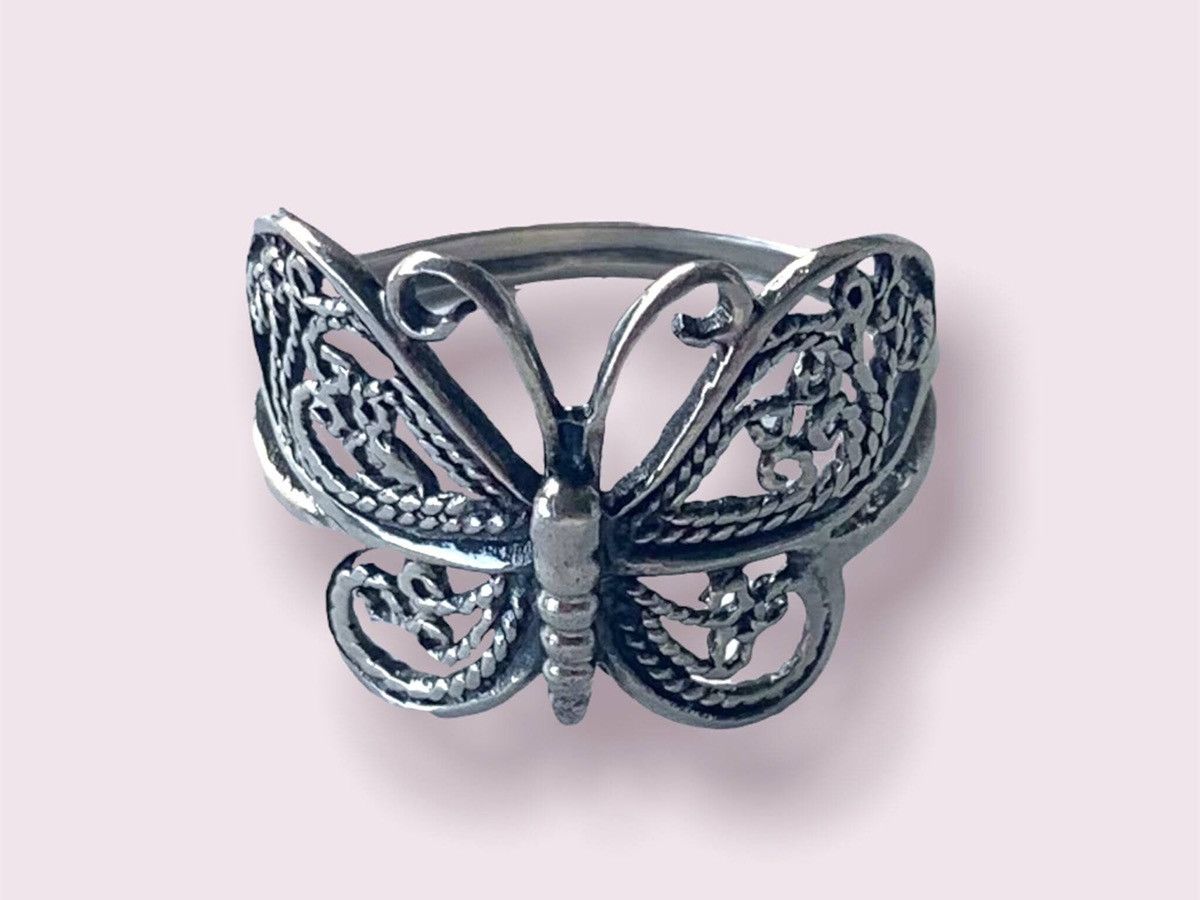 Vintage Big Silver Butterfly Ring Vintage 925 + Gift Box Size ONE SIZE - 2 Thumbnail