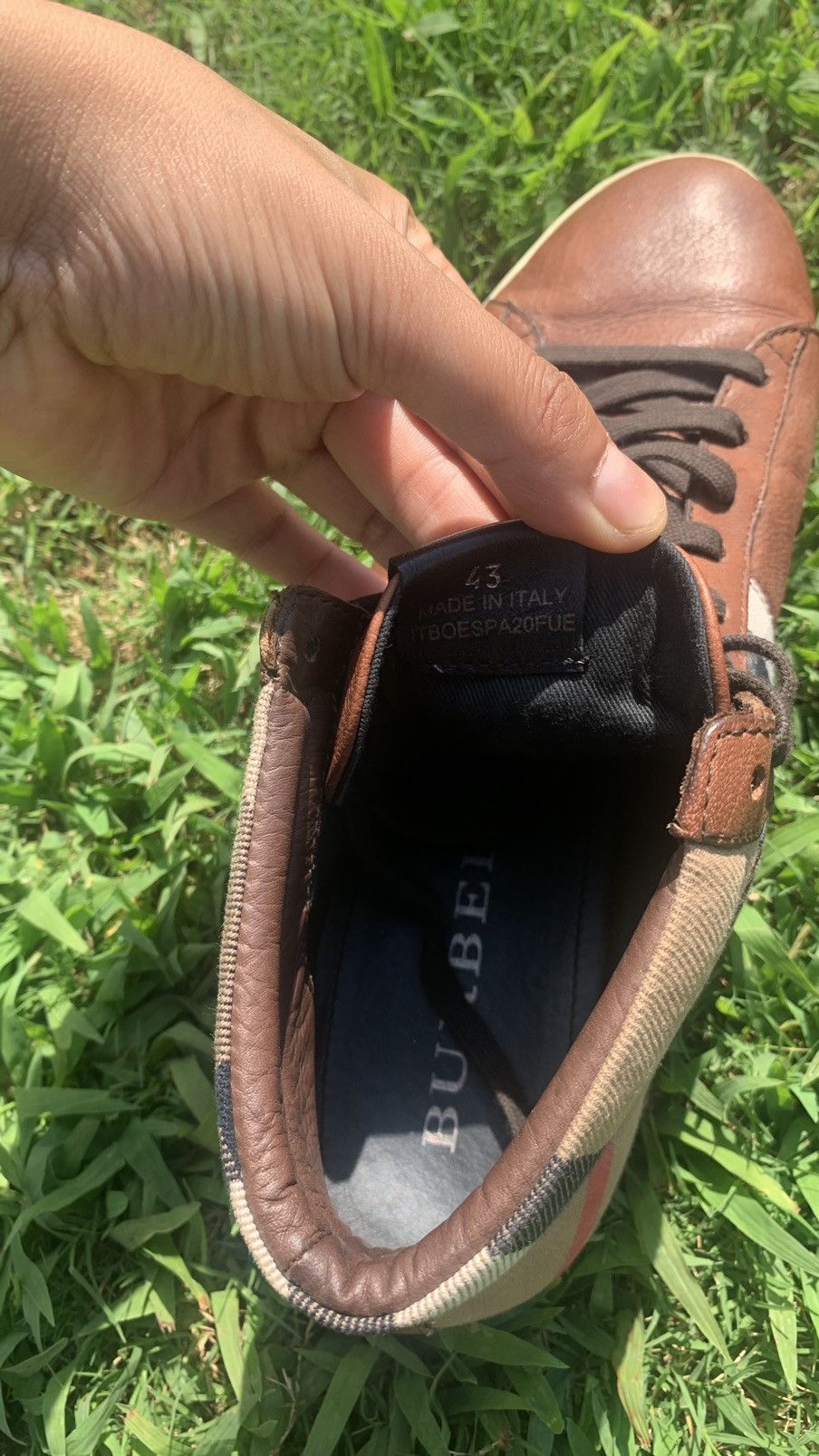 Burberry Burberry Brown Leather and Check Canvas Hi Stop sneaker Size US 10 / EU 43 - 9 Thumbnail
