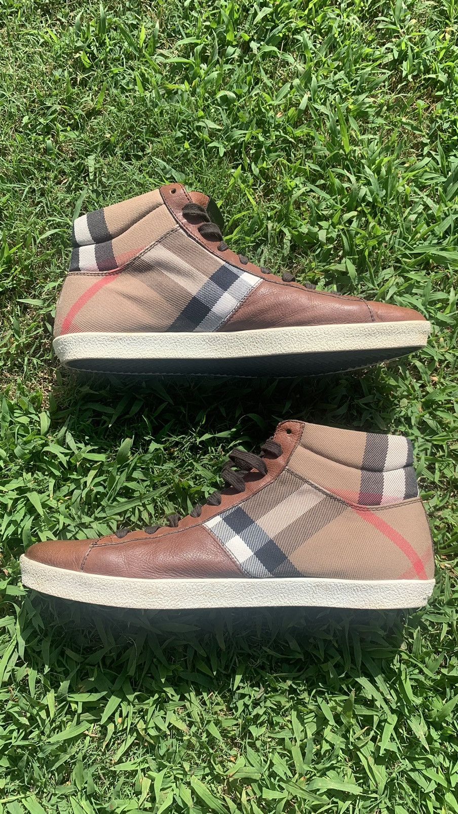 Burberry Burberry Brown Leather and Check Canvas Hi Stop sneaker Size US 10 / EU 43 - 2 Thumbnail