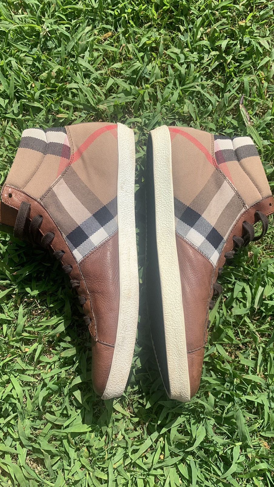 Burberry Burberry Brown Leather and Check Canvas Hi Stop sneaker Size US 10 / EU 43 - 3 Thumbnail