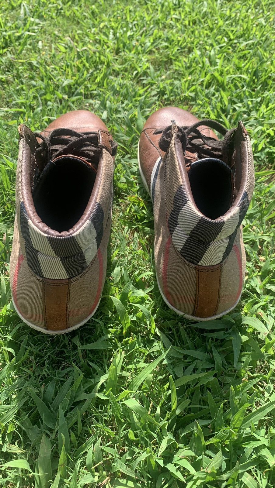 Burberry Burberry Brown Leather and Check Canvas Hi Stop sneaker Size US 10 / EU 43 - 7 Thumbnail