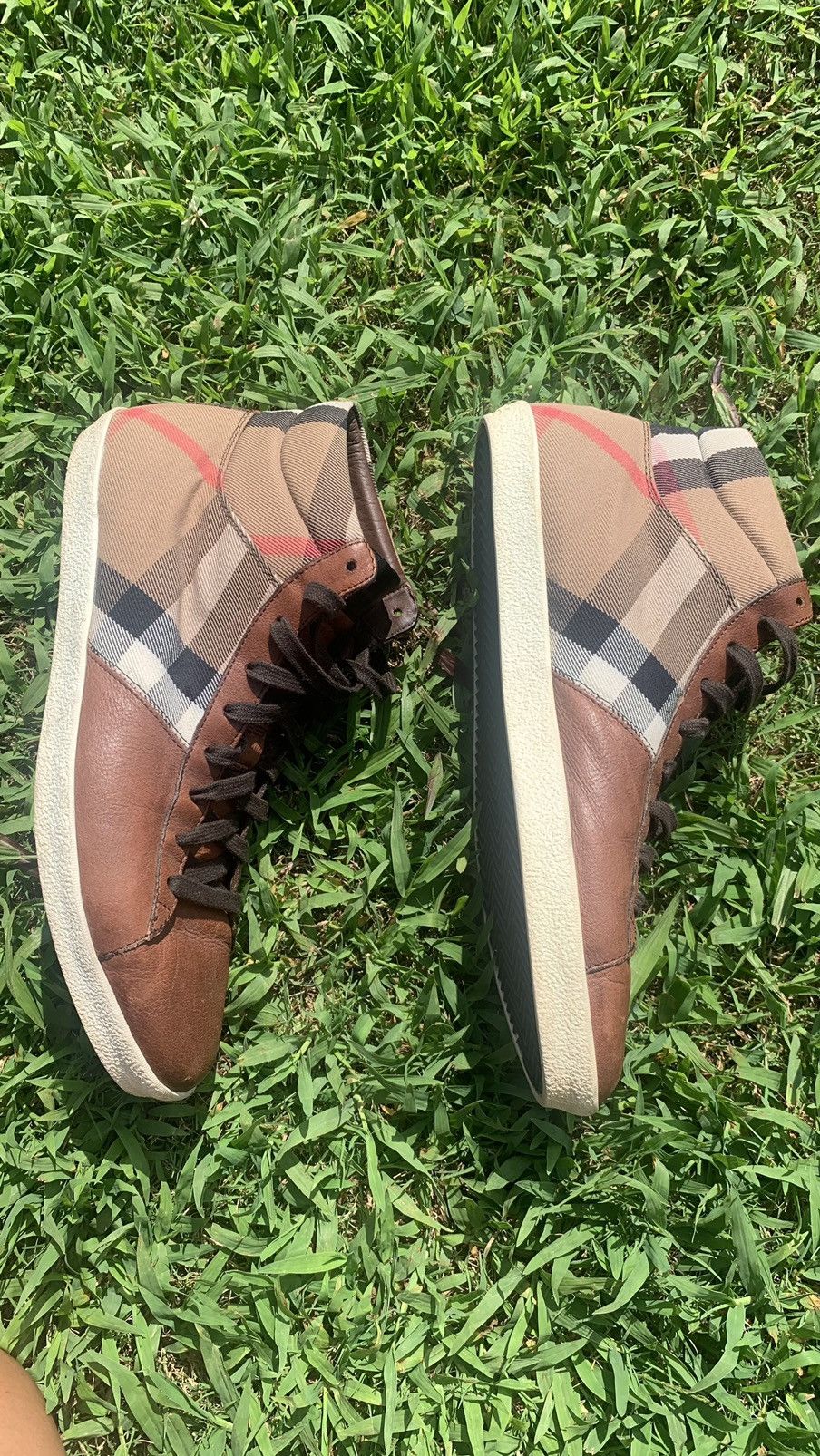 Burberry Burberry Brown Leather and Check Canvas Hi Stop sneaker Size US 10 / EU 43 - 4 Thumbnail