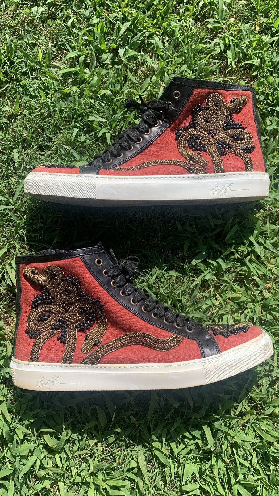 Donald J Pliner Signature Lajos Snake-Beaded Hi Top Sneaker