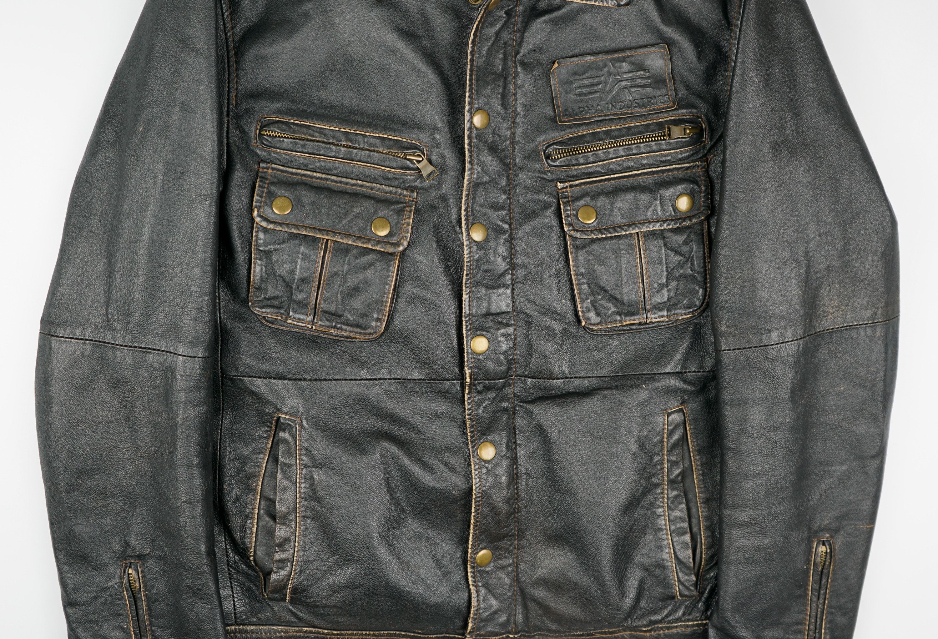 Alpha Industries × Vintage 90s Alpha Industries Leather Jacket Size US M / EU 48-50 / 2 - 2 Thumbnail