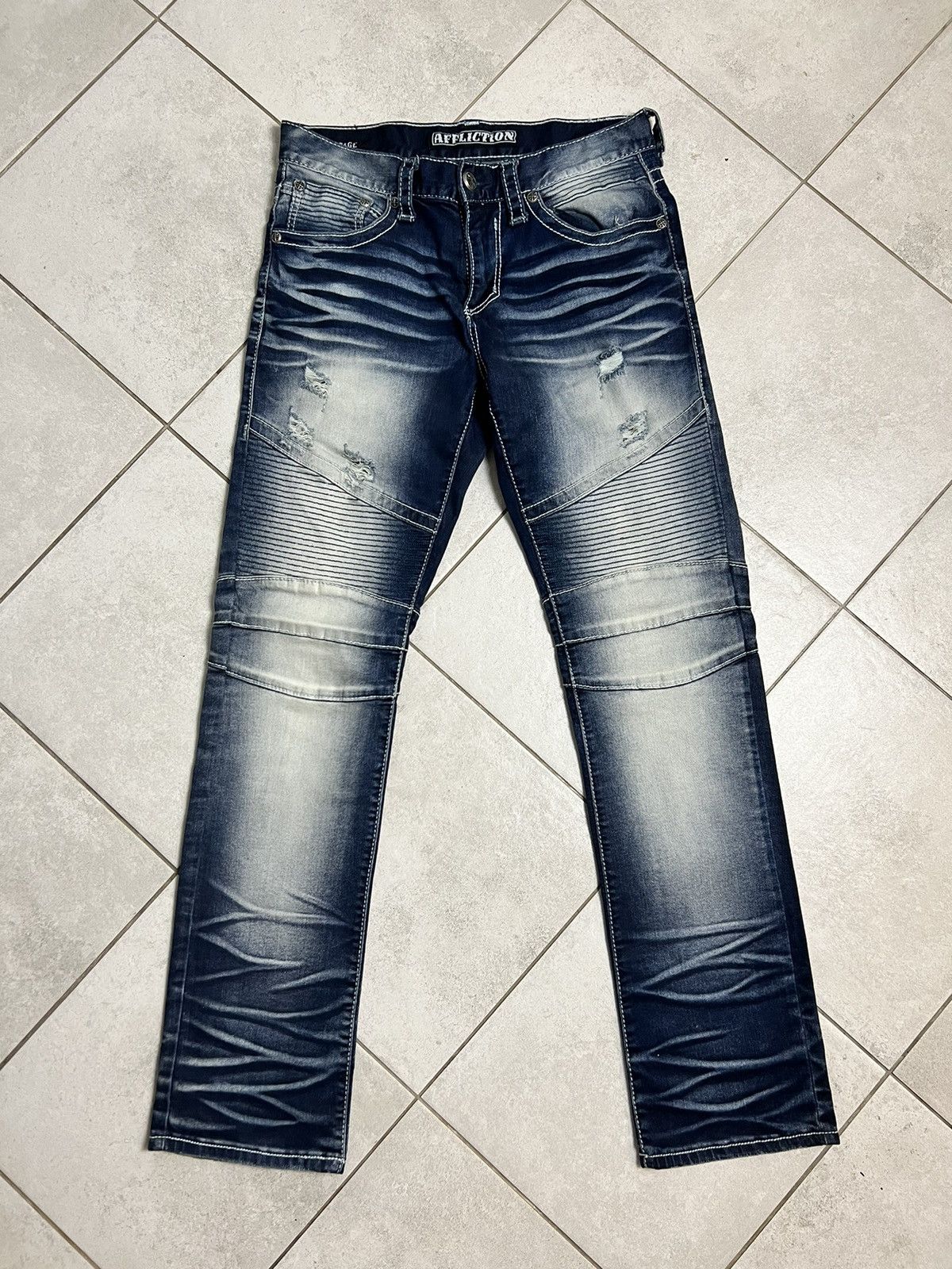 Affliction Rare Vintage Affliction Biker Drip Denim Jeans Pants USA 32 Size US 32 / EU 48 - 2 Thumbnail