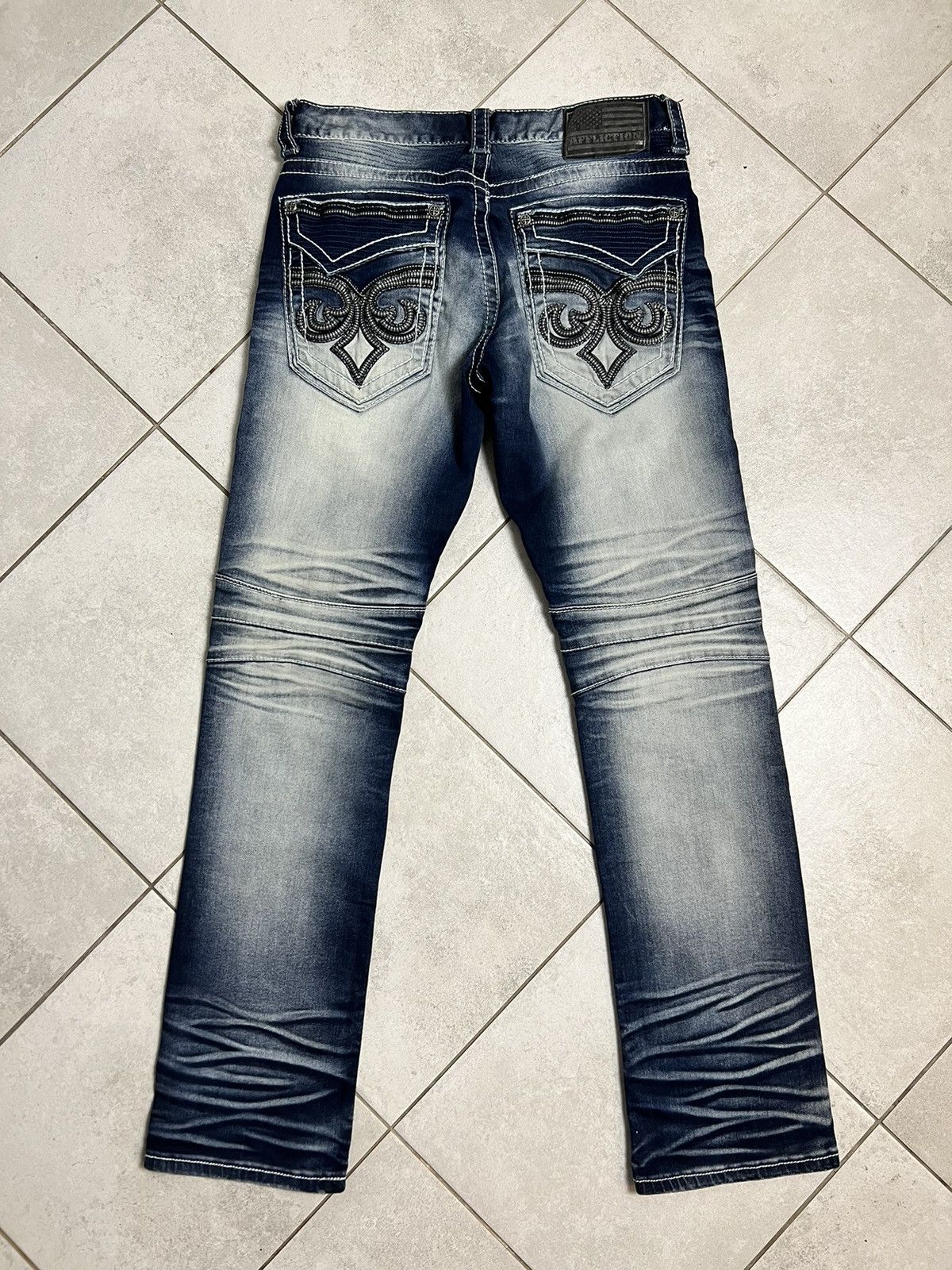 Affliction Rare Vintage Affliction Biker Drip Denim Jeans Pants USA 32 Size US 32 / EU 48 - 1 Thumbnail
