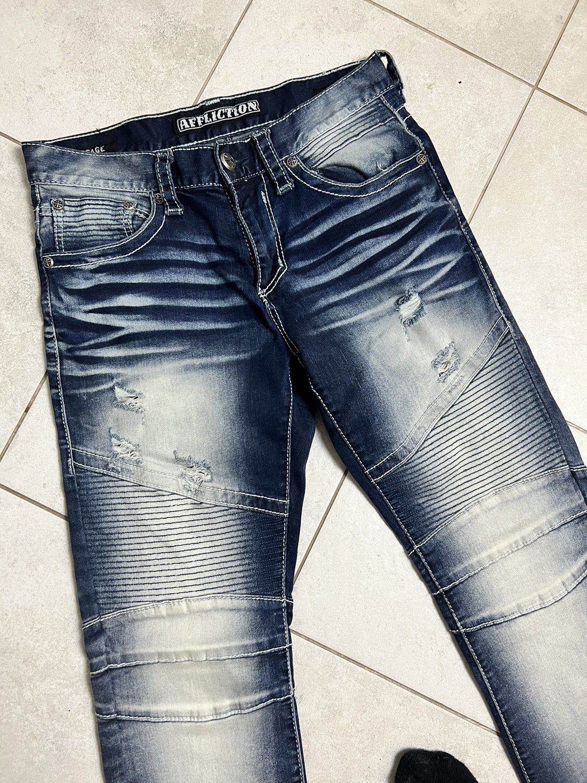Affliction Rare Vintage Affliction Biker Drip Denim Jeans Pants USA 32 Size US 32 / EU 48 - 3 Thumbnail