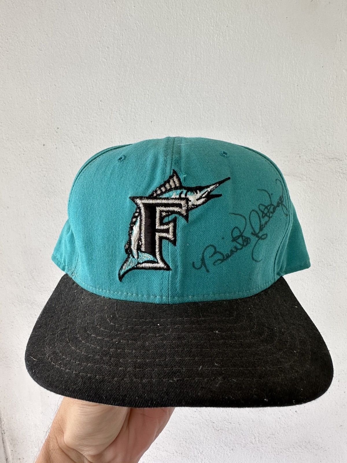 Vtg 90s Florida Marlins New Era Hat Benito Santiago Signed