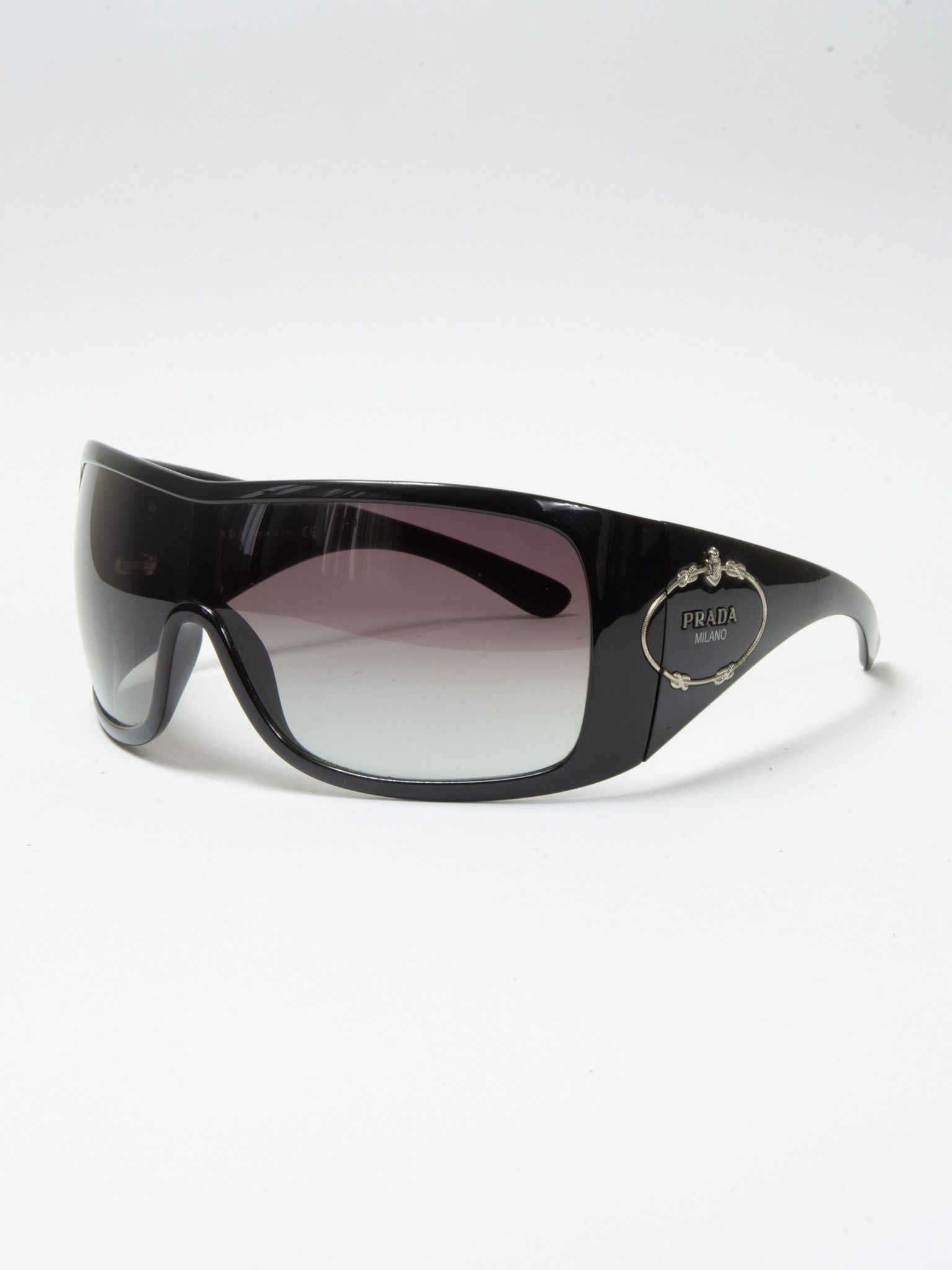 image of Y2K Prada Mask Big Logo Sunglasses in Black, Women's