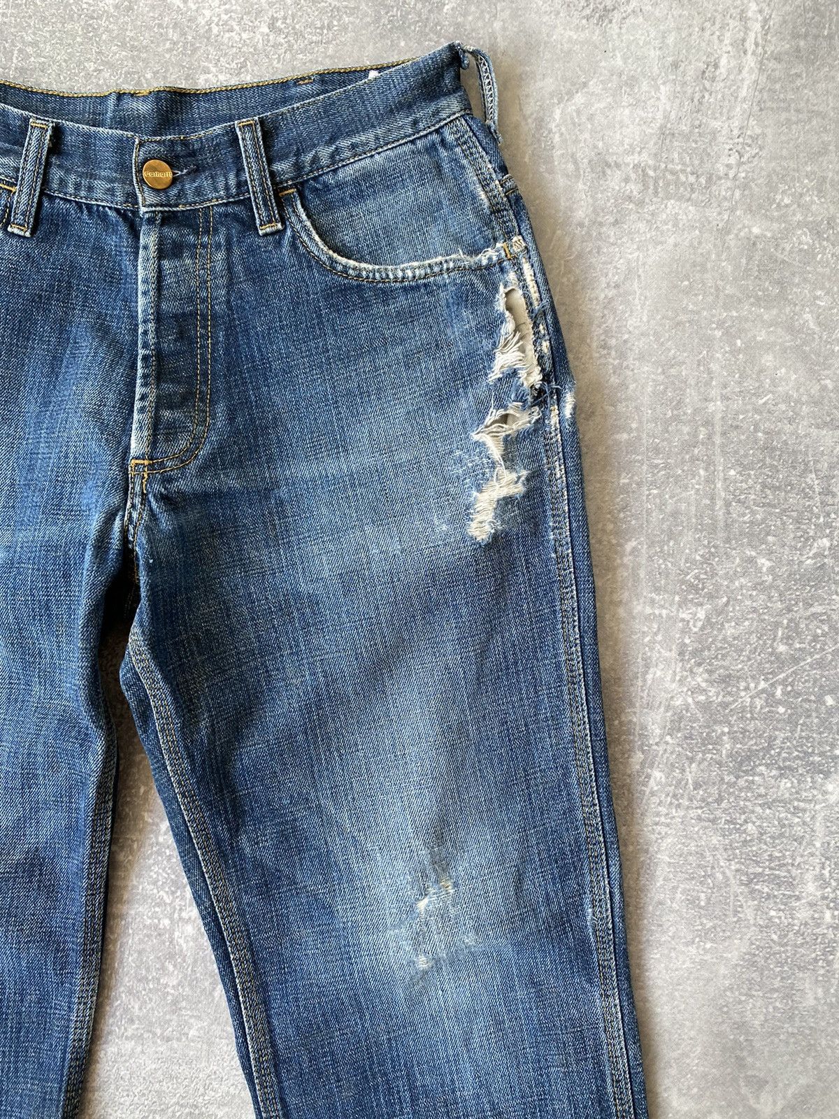 Carhartt × Vintage Vintage Carhartt Distressed Trashed Denim Pants Size US 30 / EU 46 - 2 Thumbnail