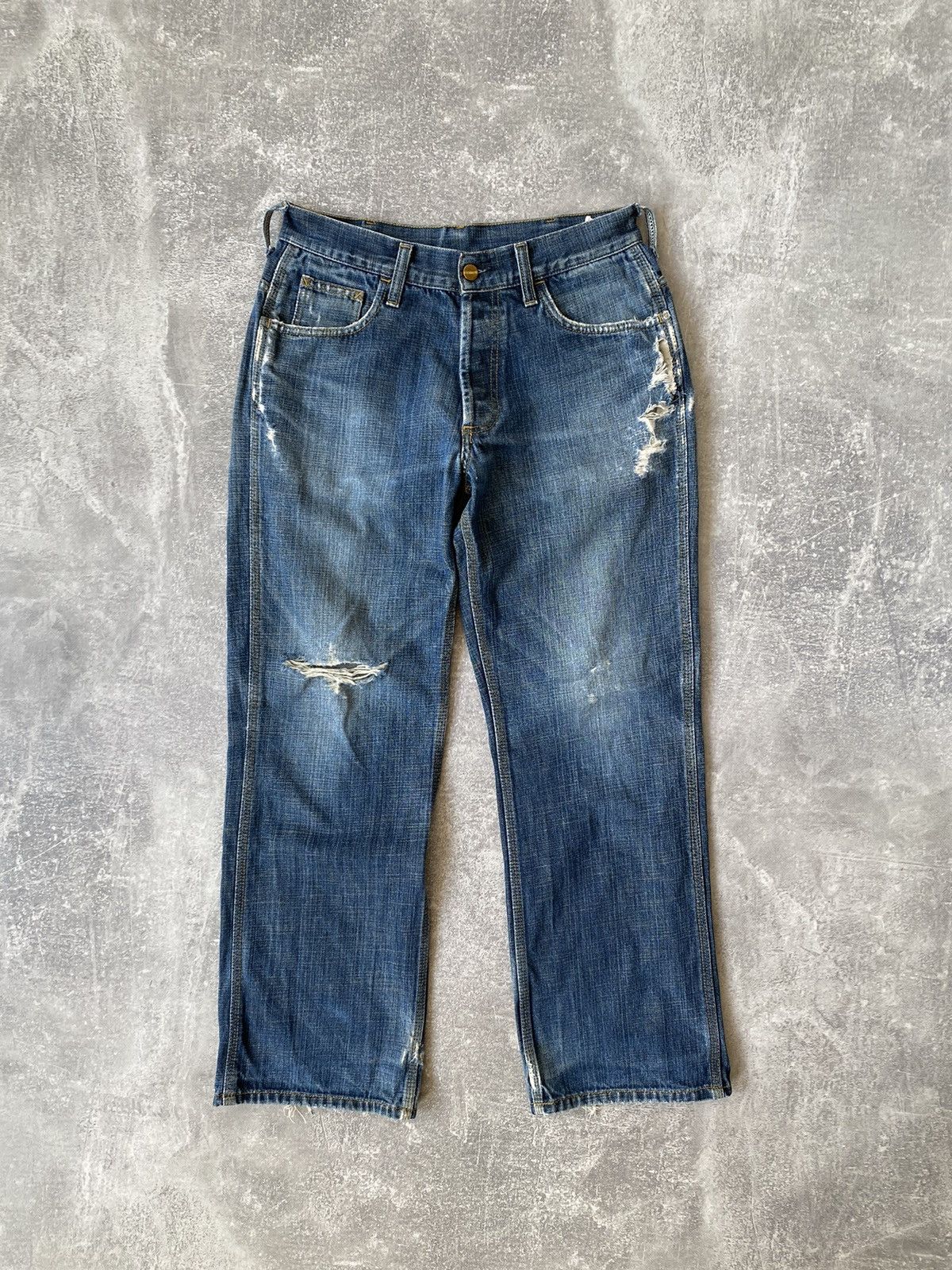 Carhartt × Vintage Vintage Carhartt Distressed Trashed Denim Pants Size US 30 / EU 46 - 1 Thumbnail