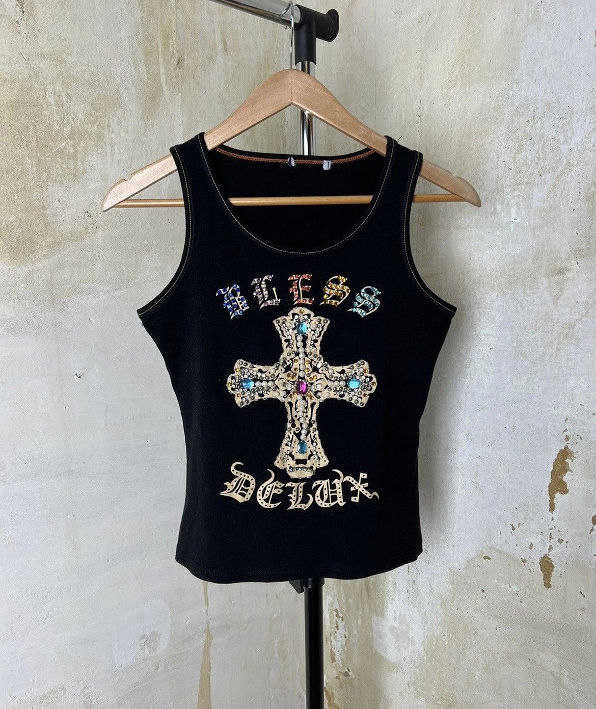 image of Avant Garde x Seditionaries Bless Delux Vintage Chrome Style Tank in Black, Women's (Size Small)