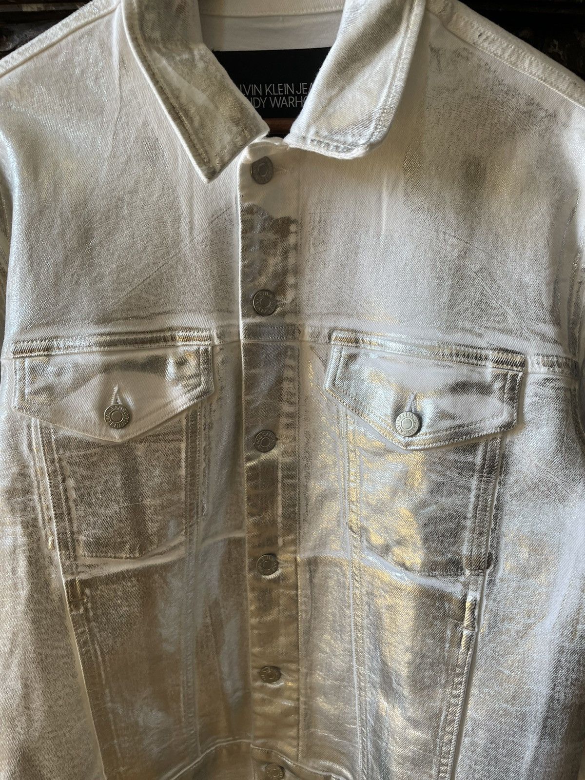 Calvin Klein 205W39NYC × Raf Simons Silver Waxed Warhol Denim Jacket Sample Size US M / EU 48-50 / 2 - 2 Thumbnail