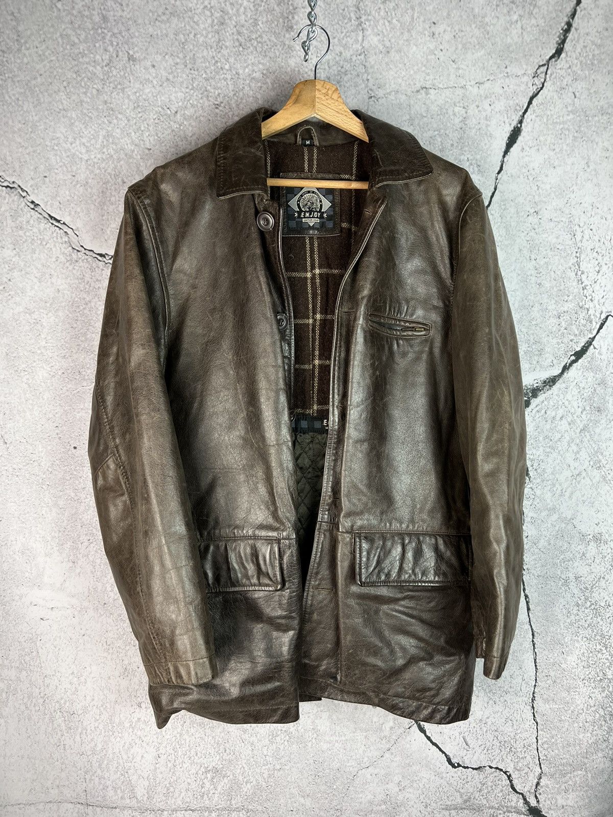 image of Vintage Avant Garde Leather Coat in Brown/Black, Men's (Size Medium)