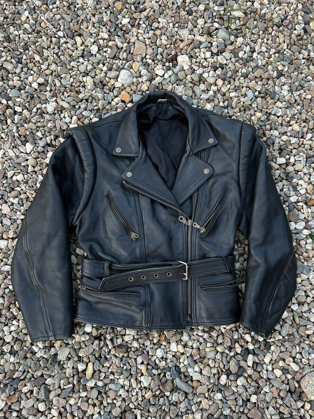 image of Leather Jacket x Moto Vintage Genuine Leather Moto Racing Ramones Jacket in Black, Women's (Size XL