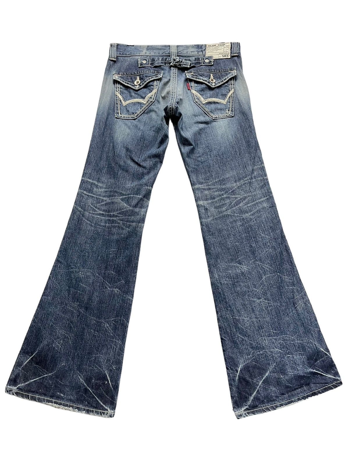 Edwin INSANE FLARE🔥VTG EDWIN 503 Distressed Buckle Back Low Rise Size 30" / US 8 / IT 44 - 6 Thumbnail