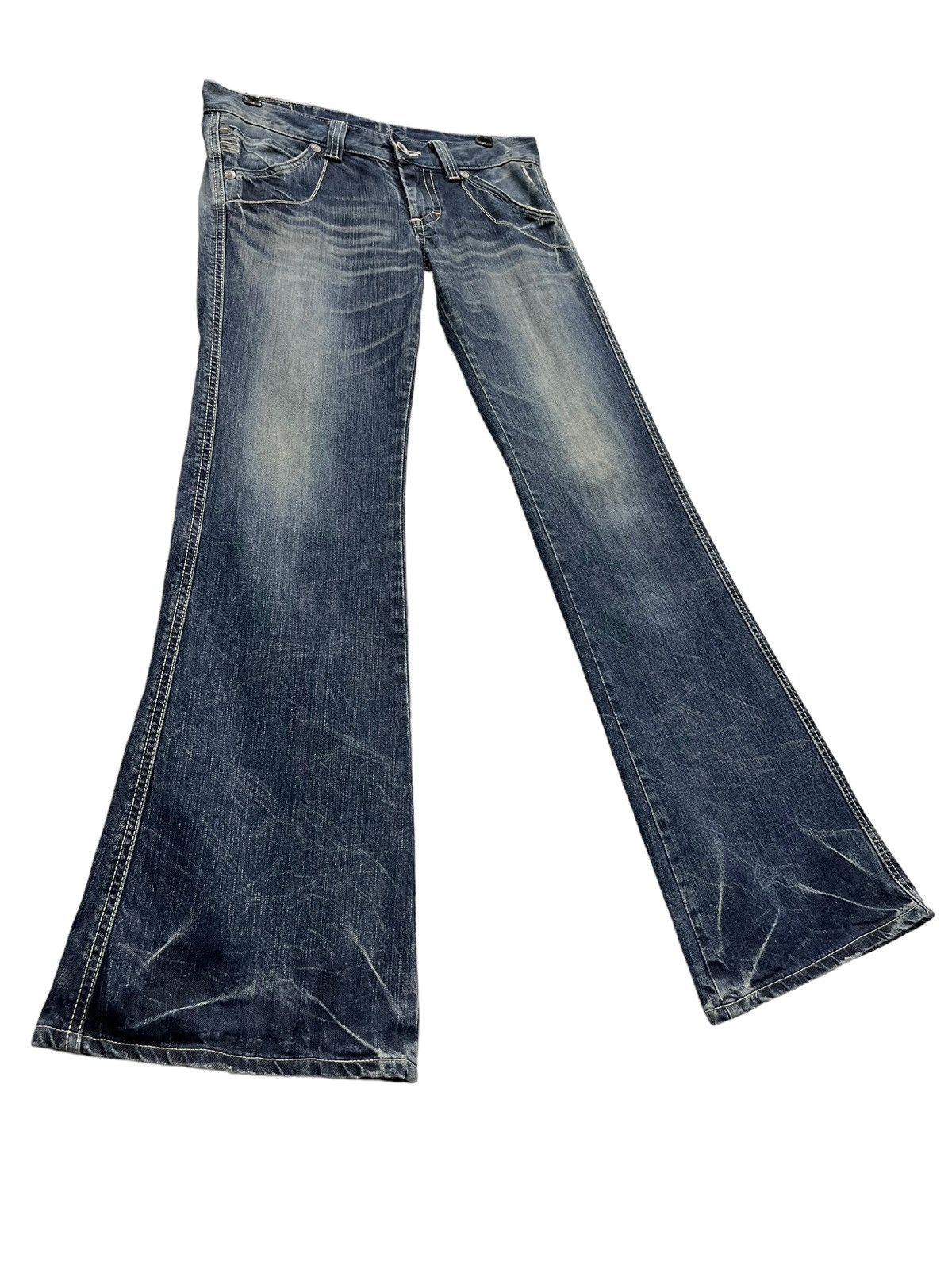 Edwin INSANE FLARE🔥VTG EDWIN 503 Distressed Buckle Back Low Rise Size 30" / US 8 / IT 44 - 3 Thumbnail