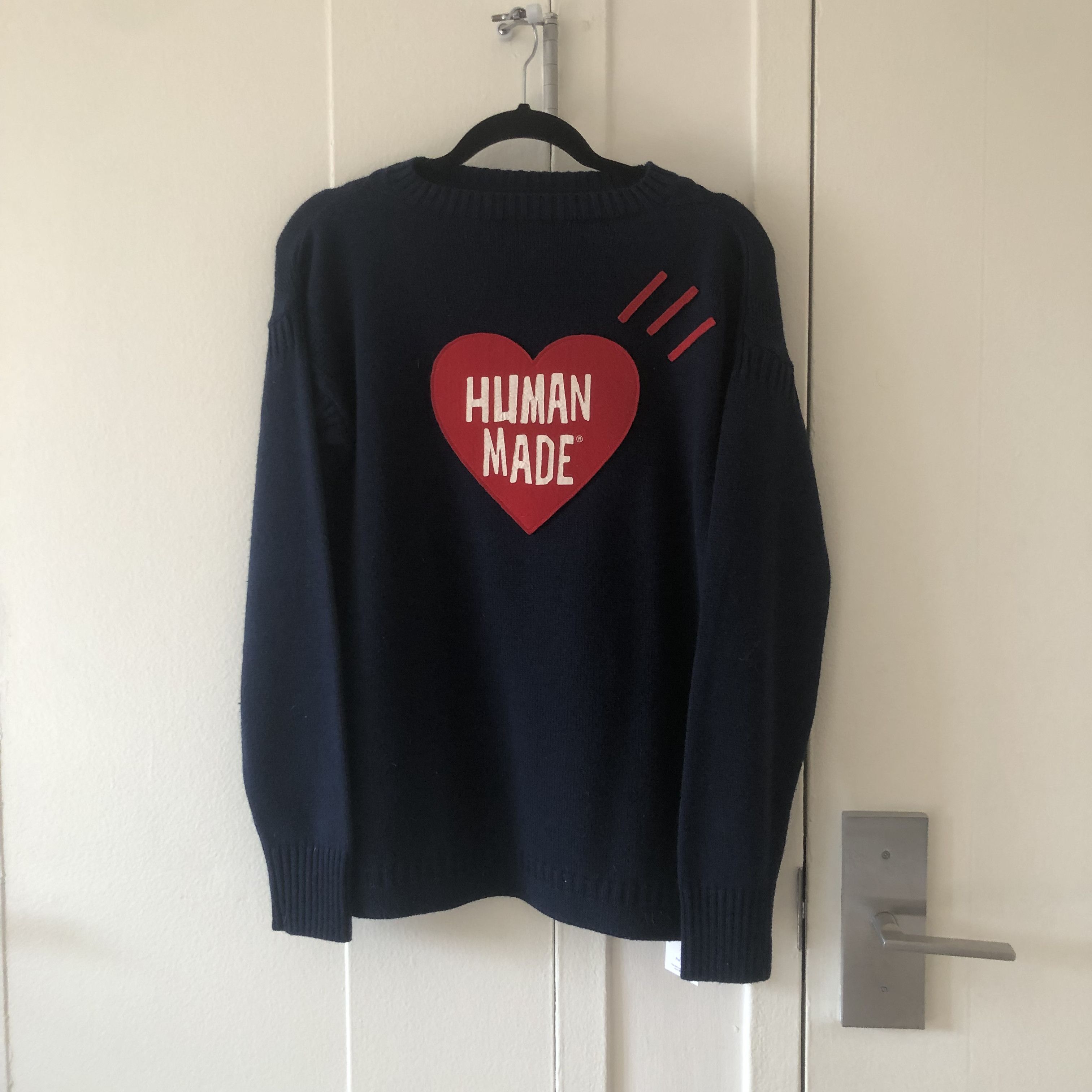 image of Human Made Heart Logo Sweater in Navy, Men's (Size Small)