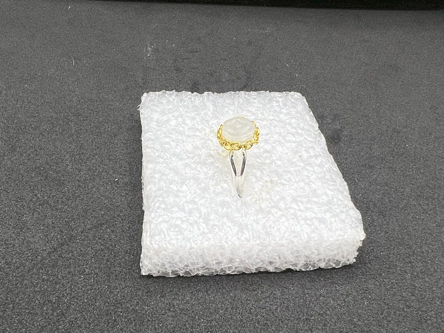 Handmade Jade Stainless Steel ring with gold chain - size 6.5 Size ONE SIZE - 2 Thumbnail