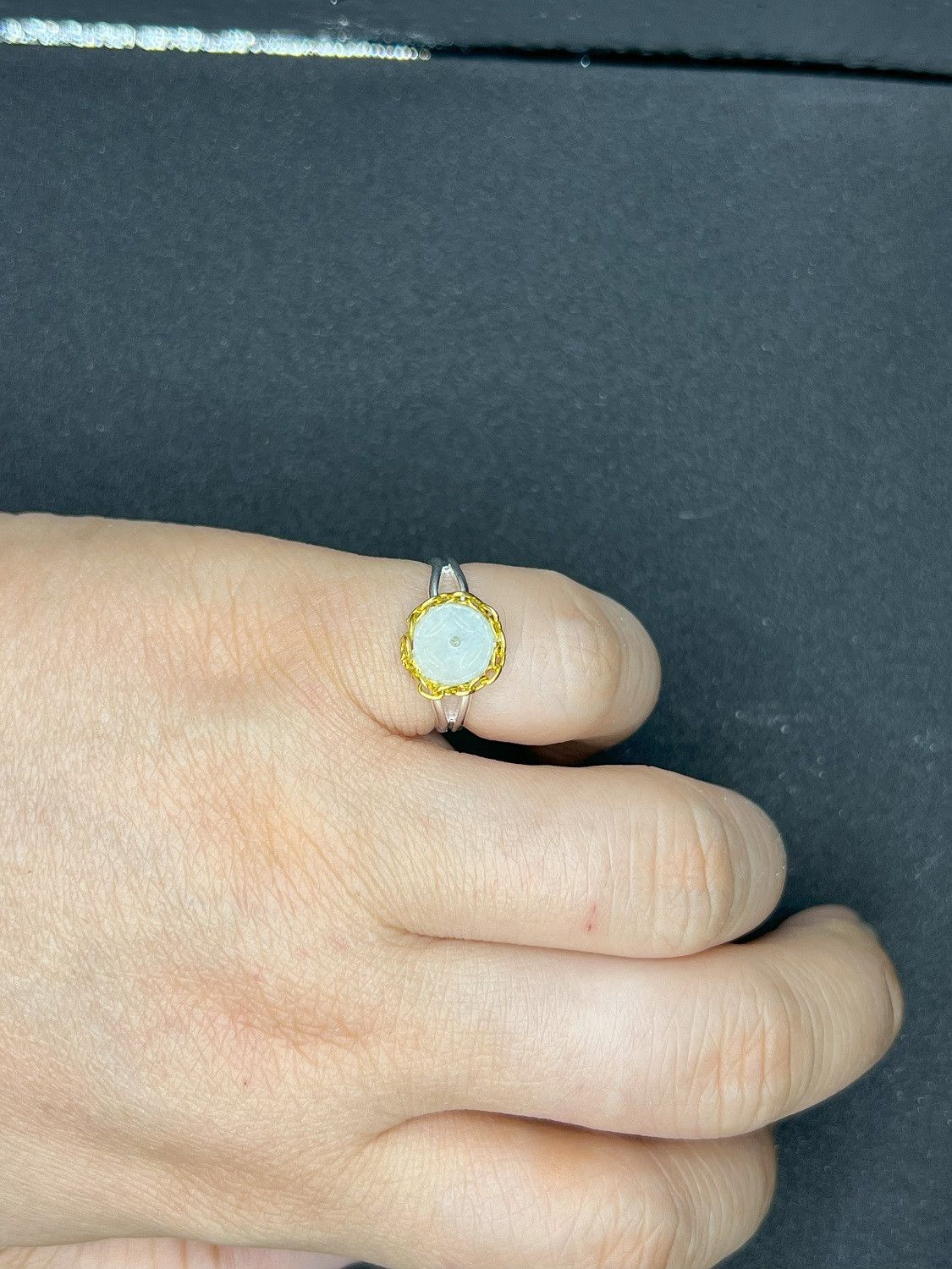 Handmade Jade Stainless Steel ring with gold chain - size 6.5 Size ONE SIZE - 3 Thumbnail