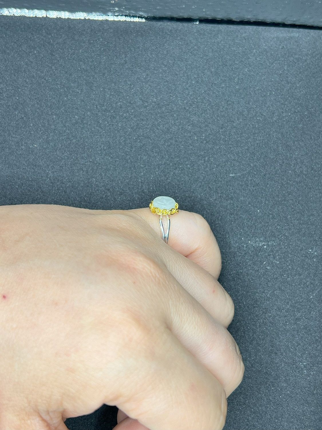 Handmade Jade Stainless Steel ring with gold chain - size 6.5 Size ONE SIZE - 4 Thumbnail