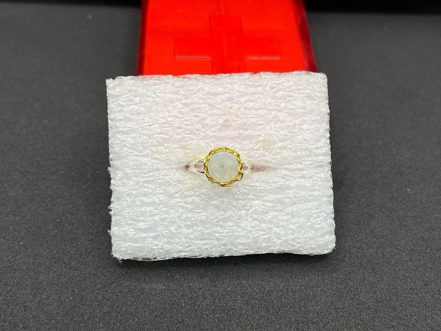 Handmade Jade Stainless Steel ring with gold chain - size 6.5 Size ONE SIZE - 1 Thumbnail