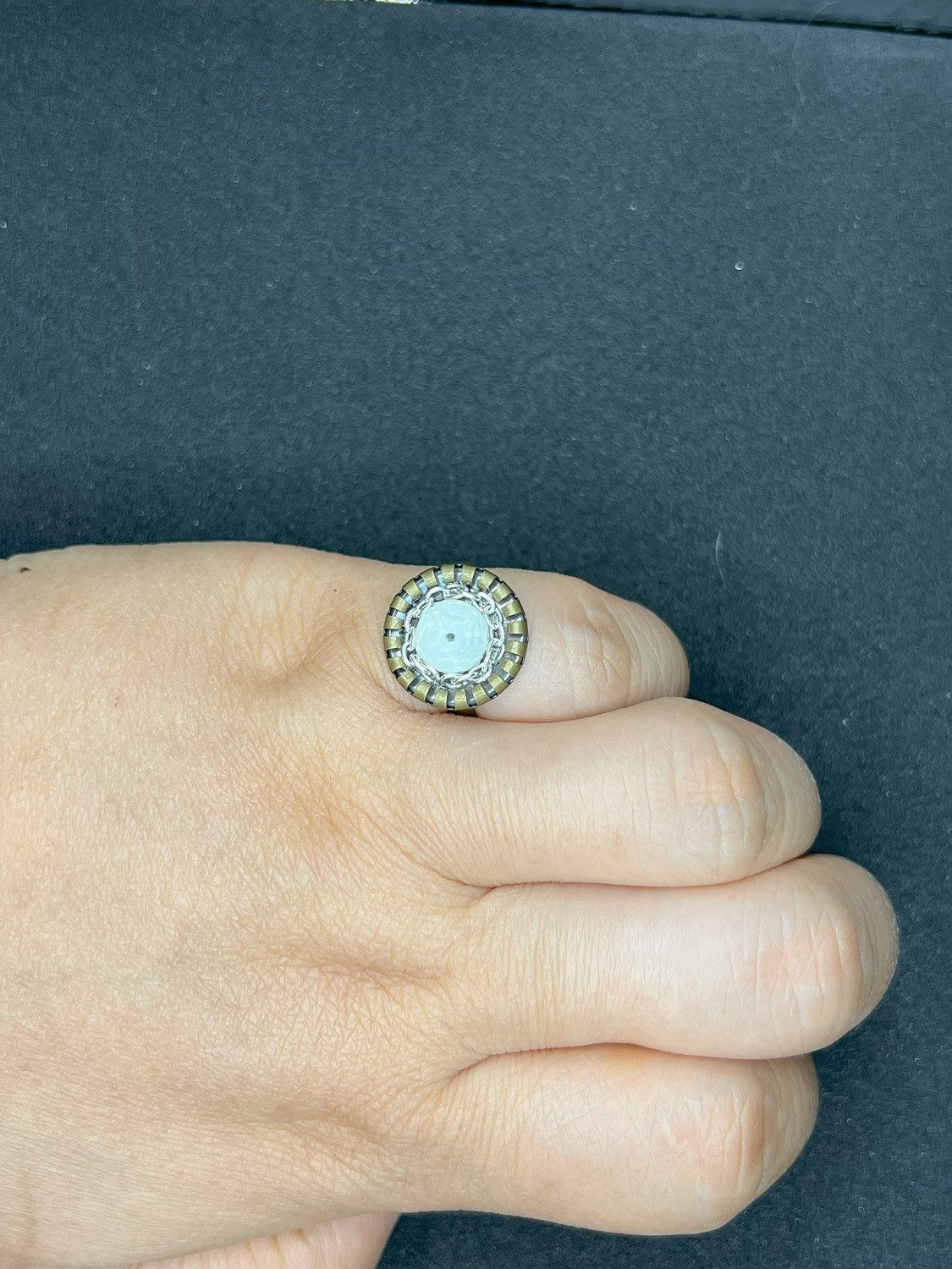Handmade Coin Jade Bronze Ring with chain - Size 6.5 Size ONE SIZE - 3 Thumbnail