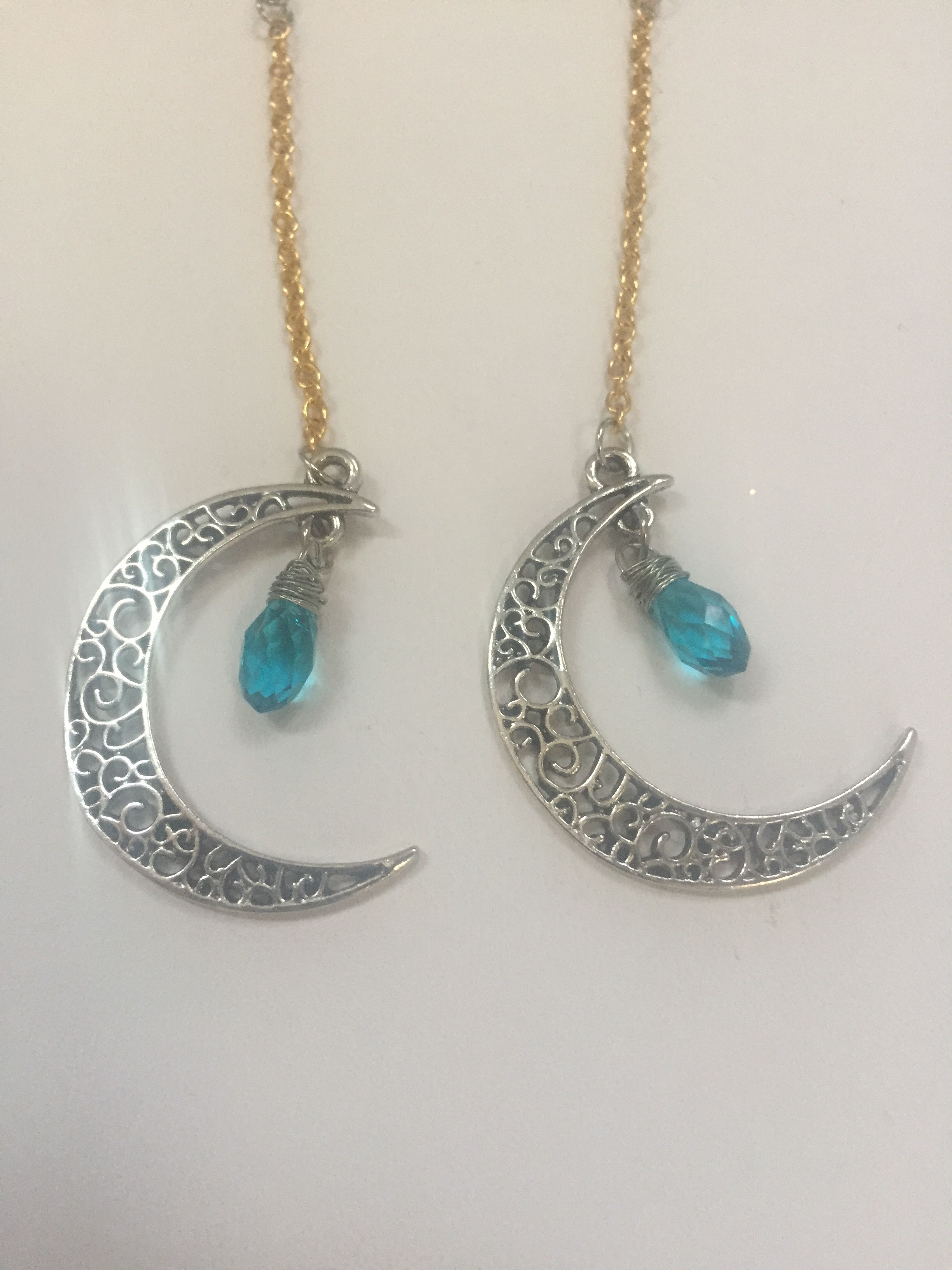 Handmade Blue Crystal Moon Dangle Earrings Size ONE SIZE - 2 Thumbnail