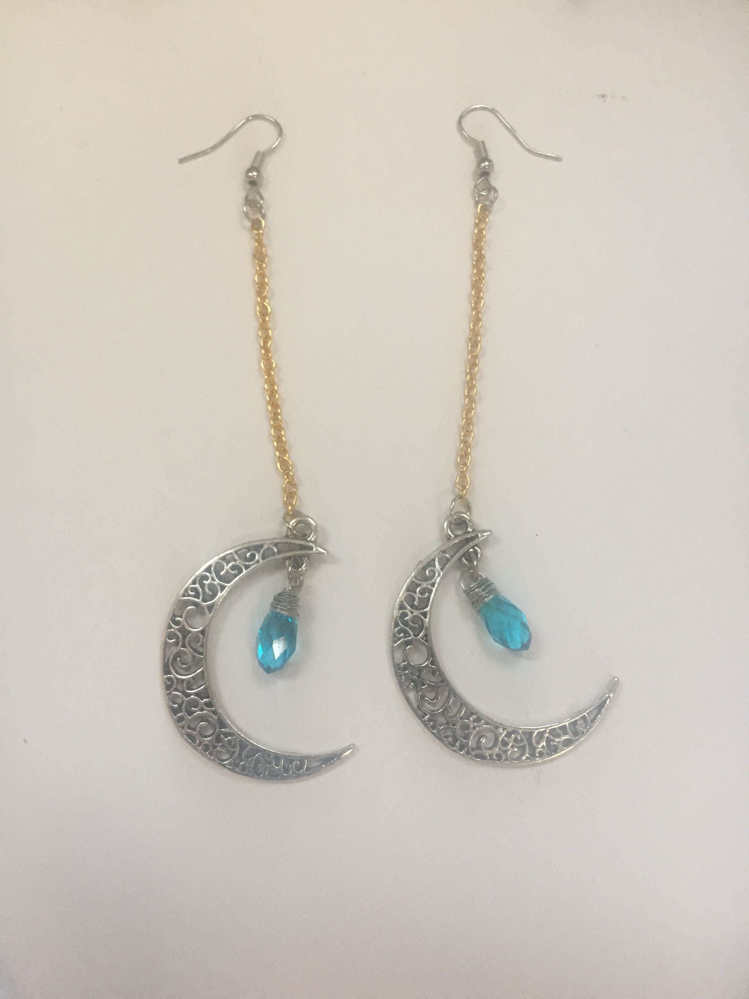 Handmade Blue Crystal Moon Dangle Earrings Size ONE SIZE - 1 Thumbnail