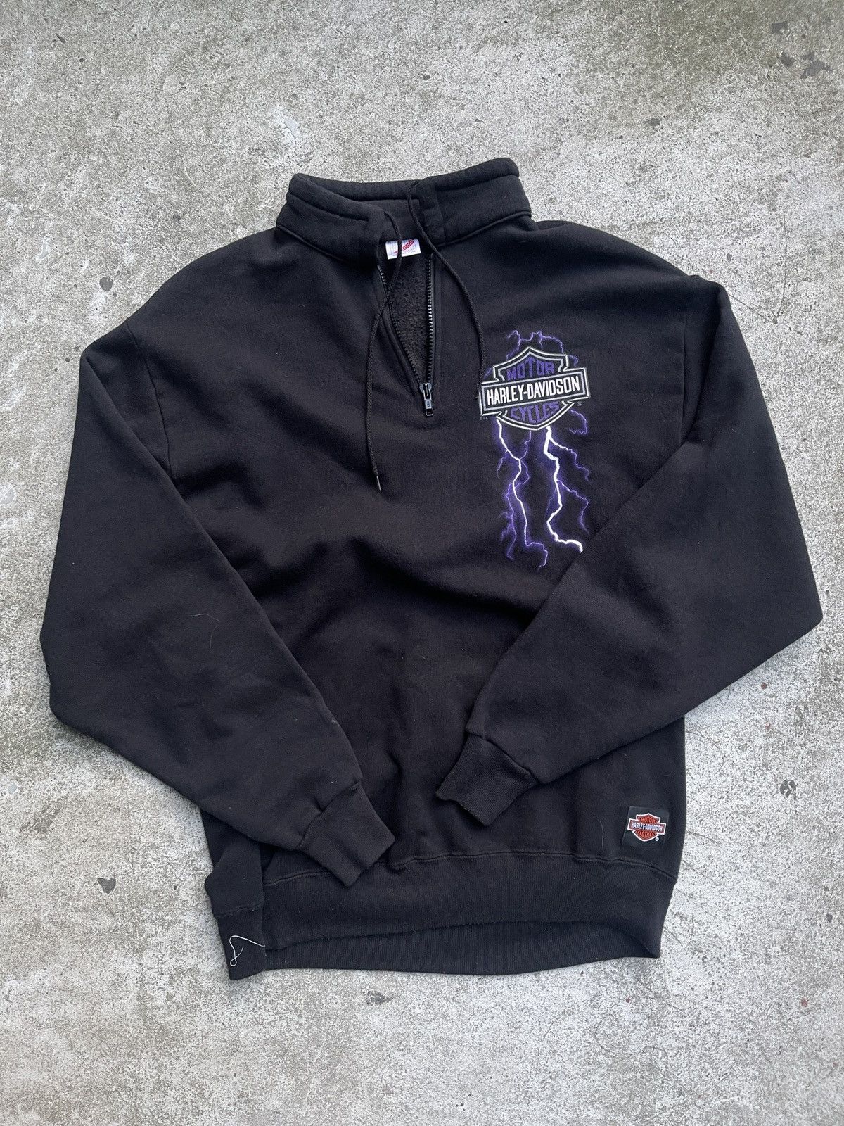 image of 90's Harley Davidson Lightning Pullover Sweatshirt in Black, Men's (Size Large)